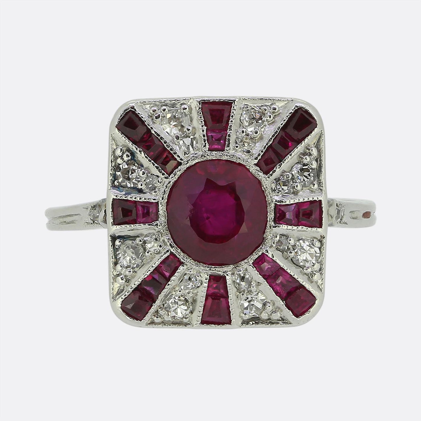 Art Deco Ruby and Diamond Cluster Ring