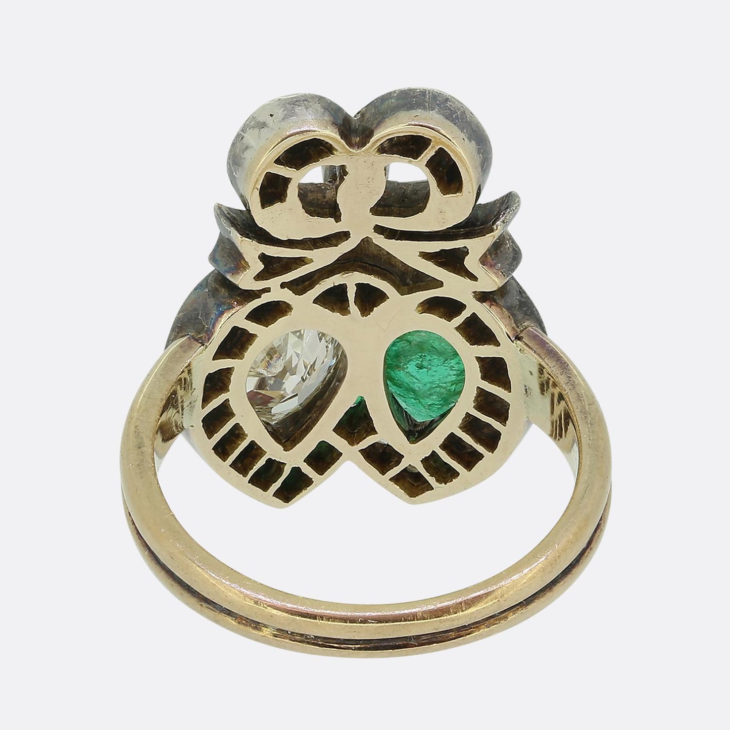 Victorian Emerald and Diamond Double Heart Ring