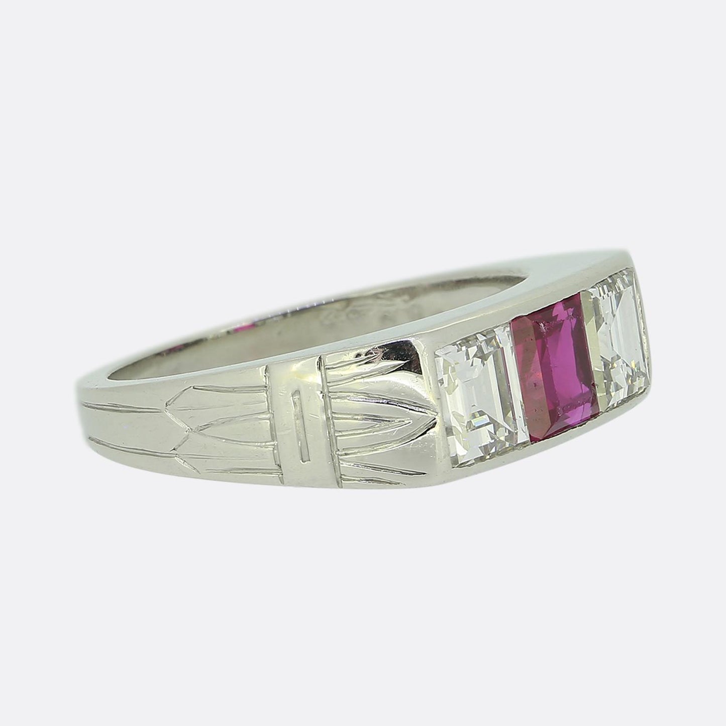 Cartier Ruby and Diamond Three-Stone Ring