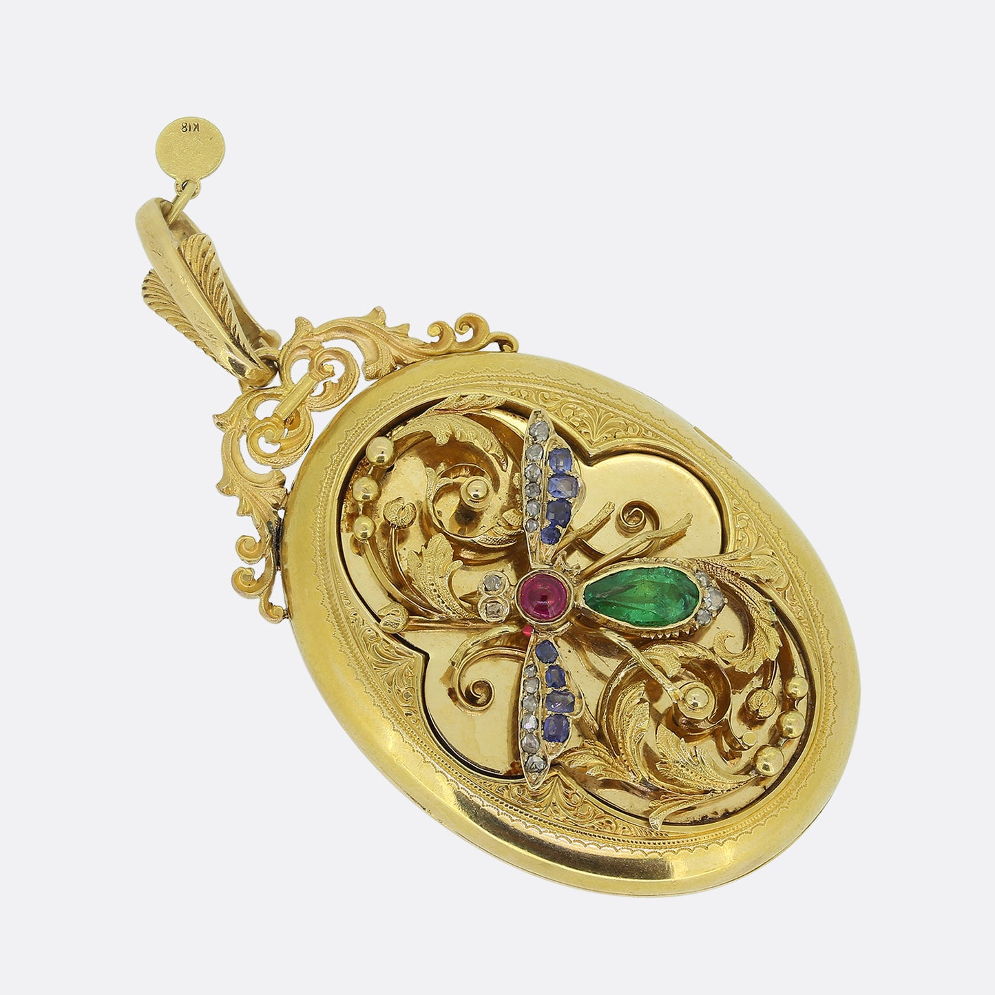 Victorian Multi Gemstone Dragonfly Locket Pendant