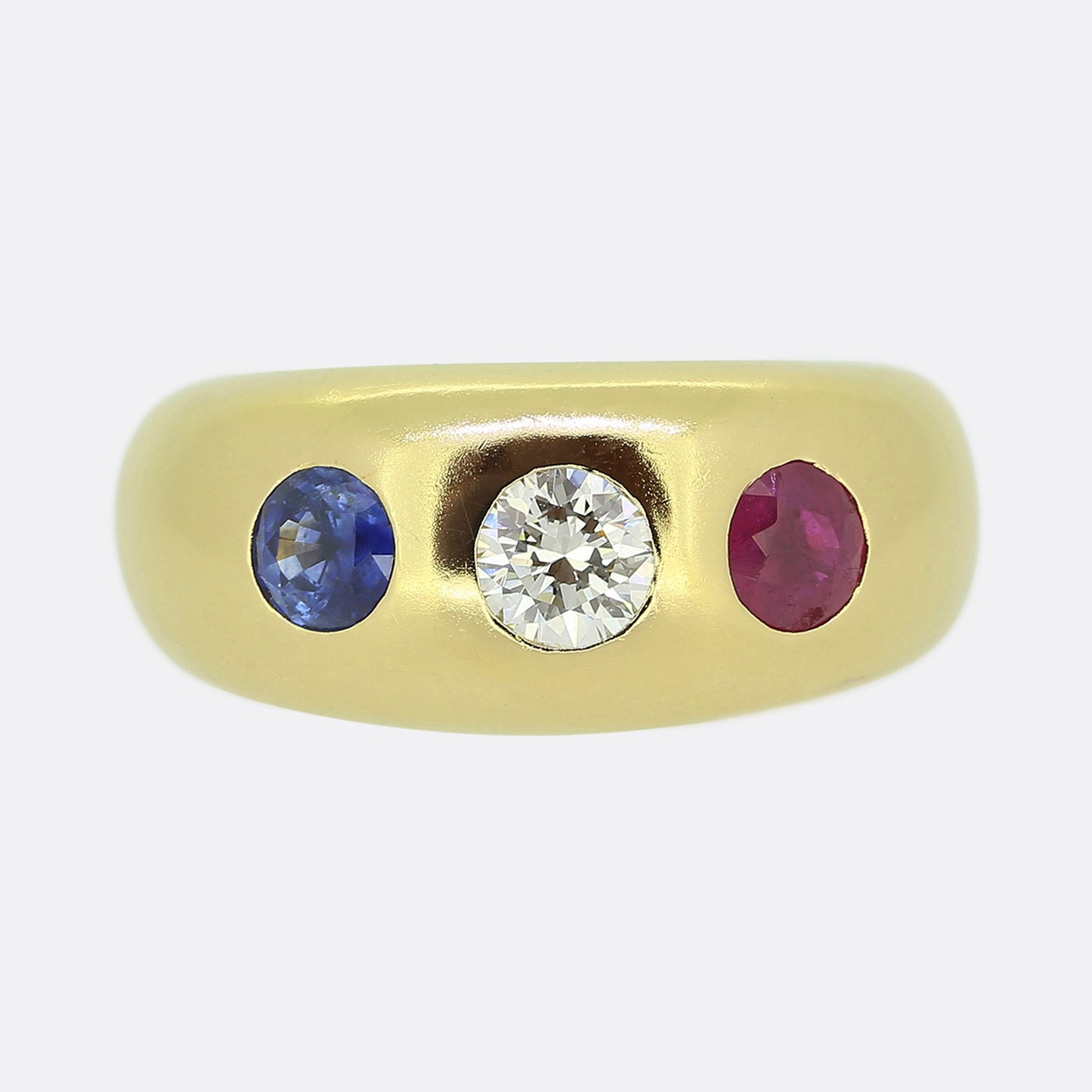 Vintage Ruby Sapphire and Diamond Three-Stone Ring