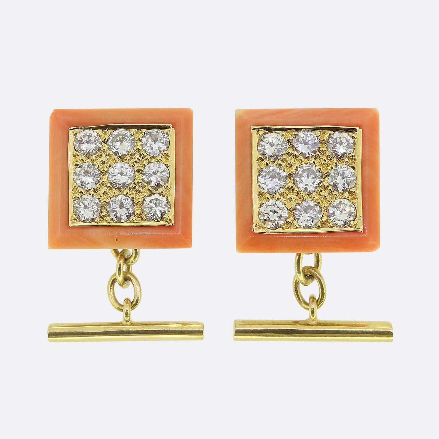 Vintage Coral and Diamond Cufflinks