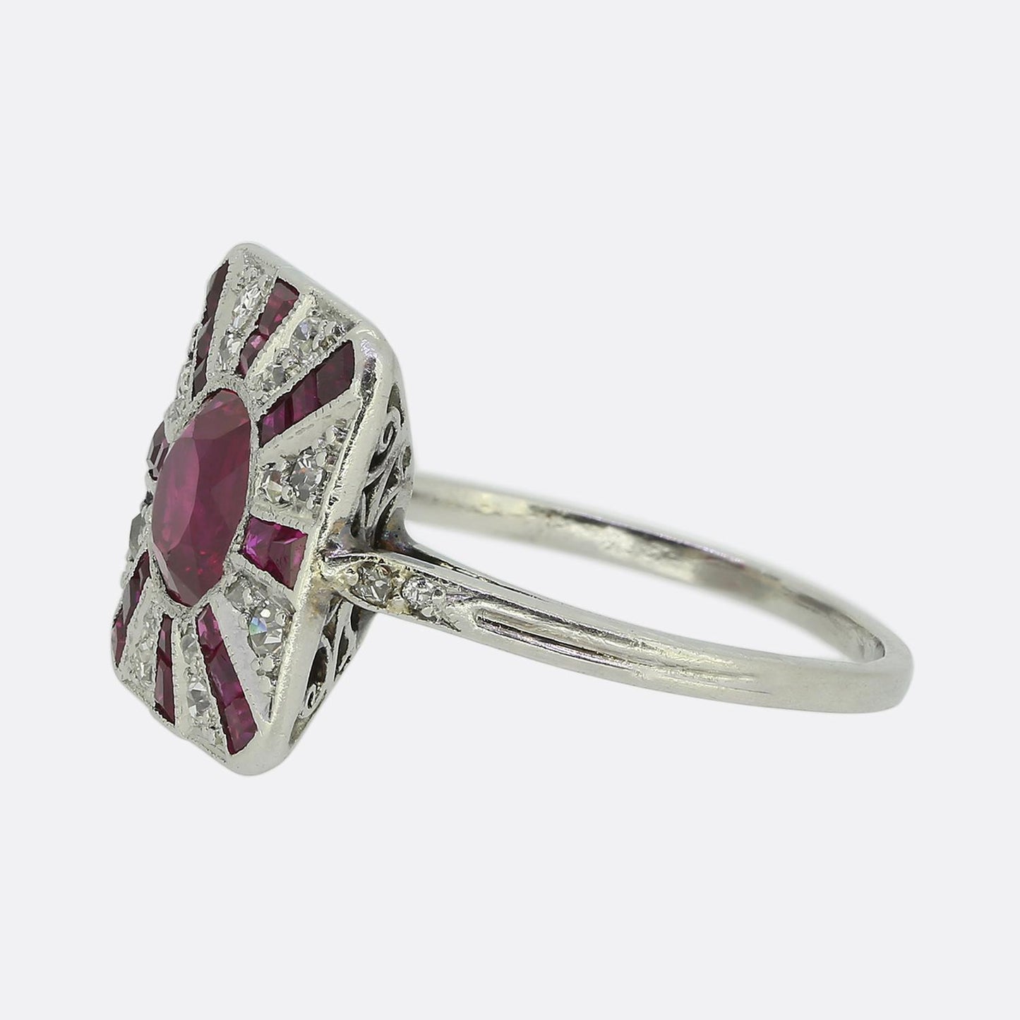 Art Deco Ruby and Diamond Cluster Ring