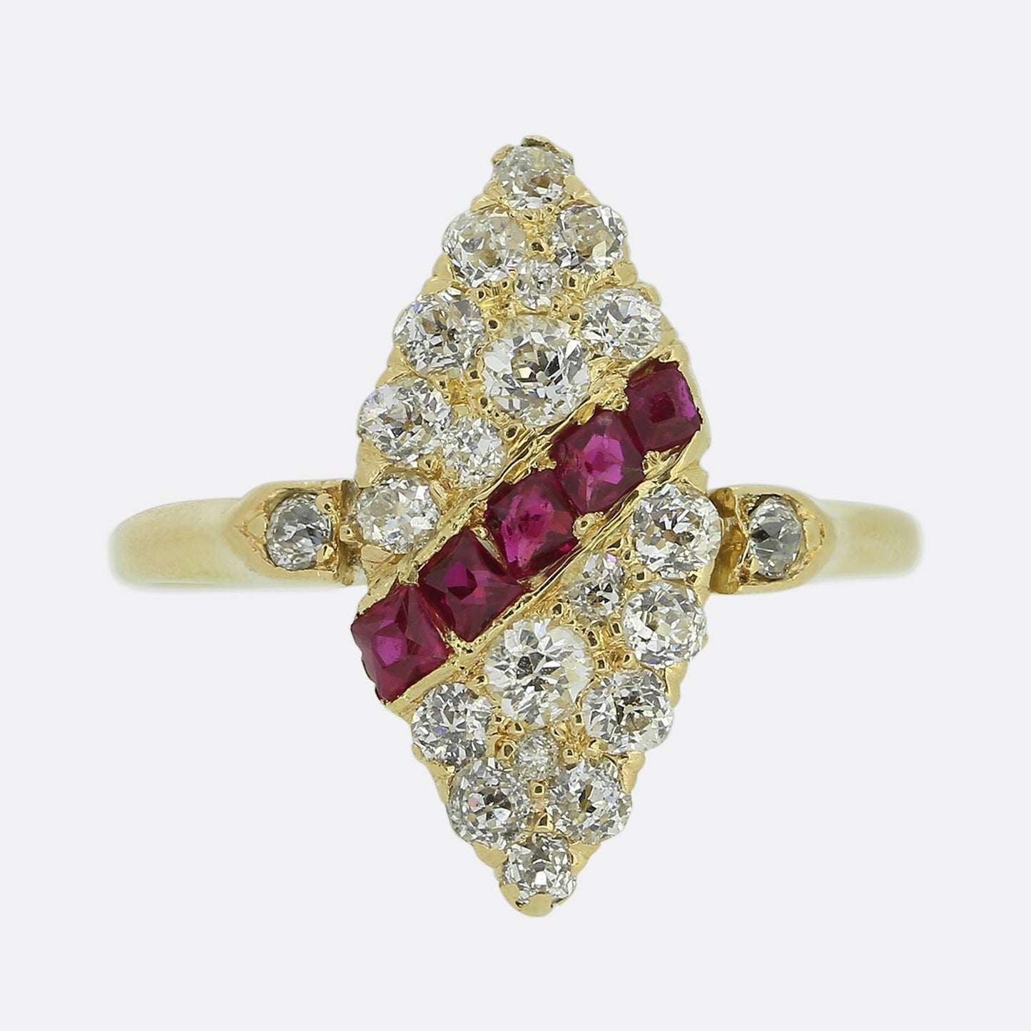 Antique Ruby and Diamond Navette Ring