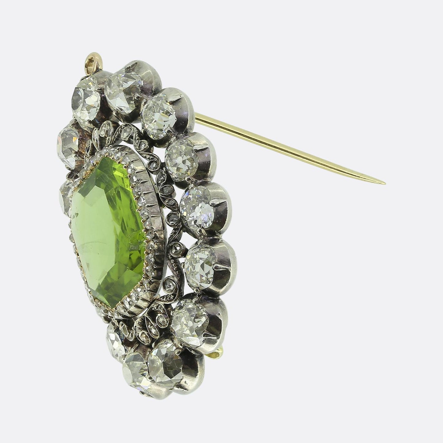 Antique 14.00 Carat Peridot and Diamond Brooch Pendant