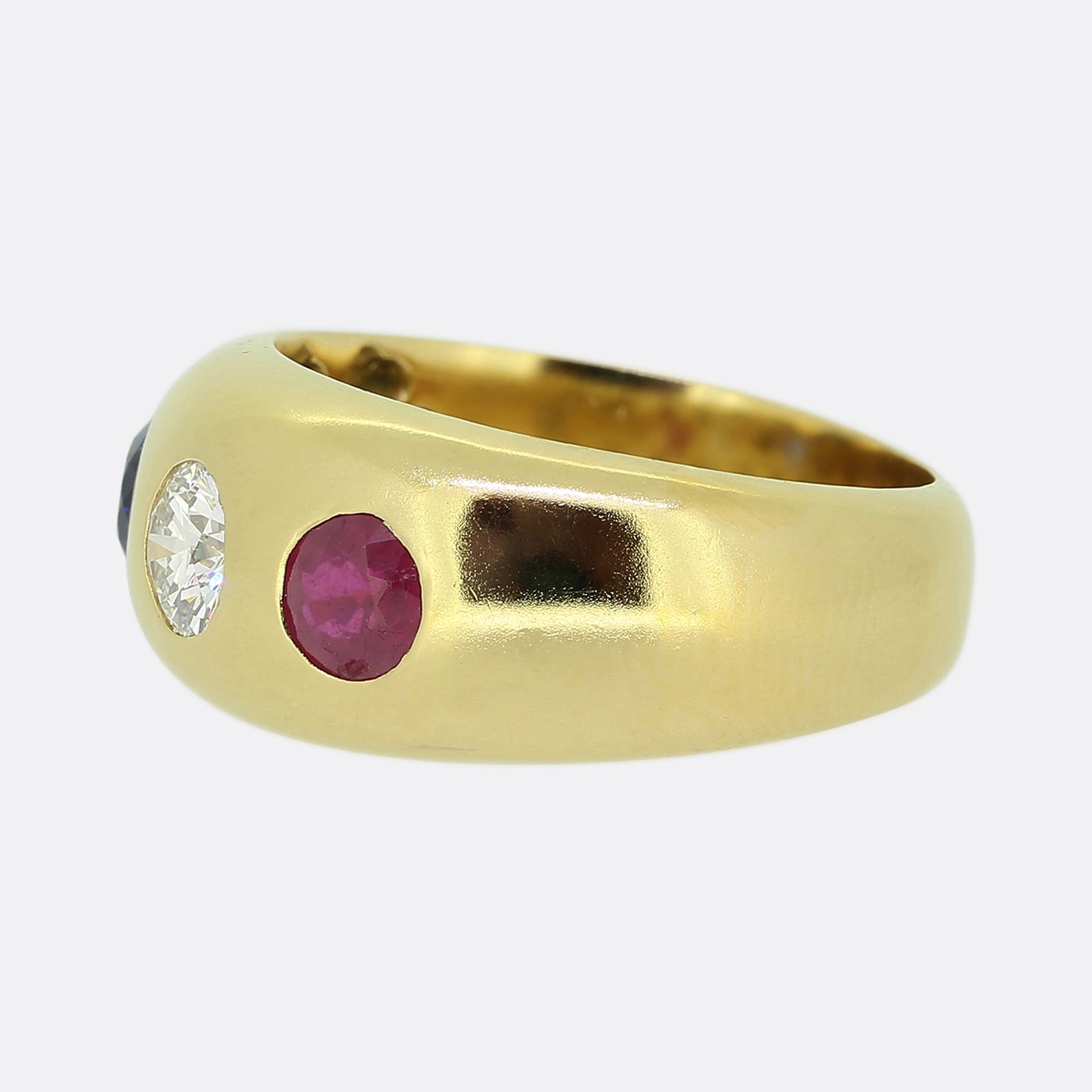 Vintage Ruby Sapphire and Diamond Three-Stone Ring