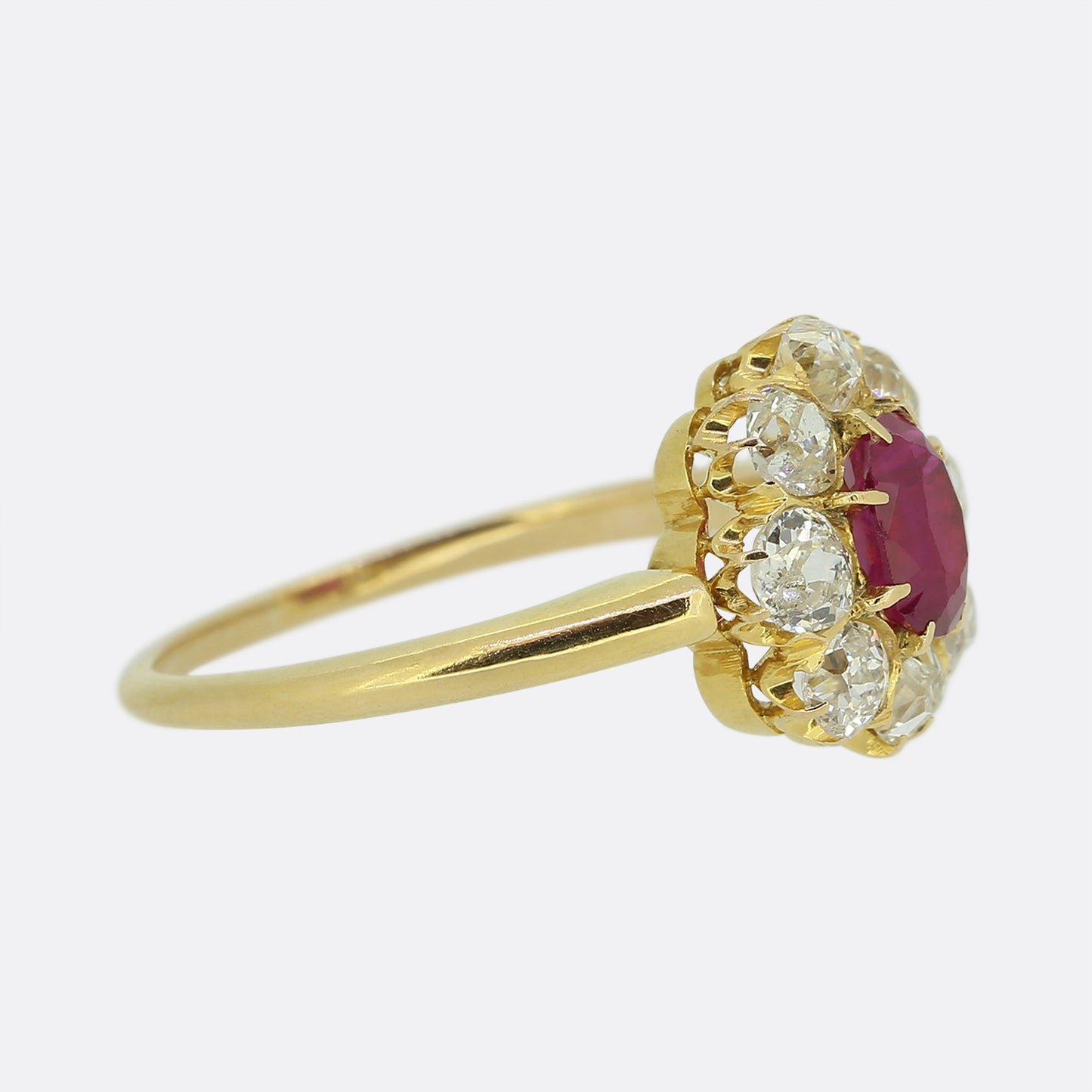 Antique Burmese Ruby and Diamond Cluster Ring
