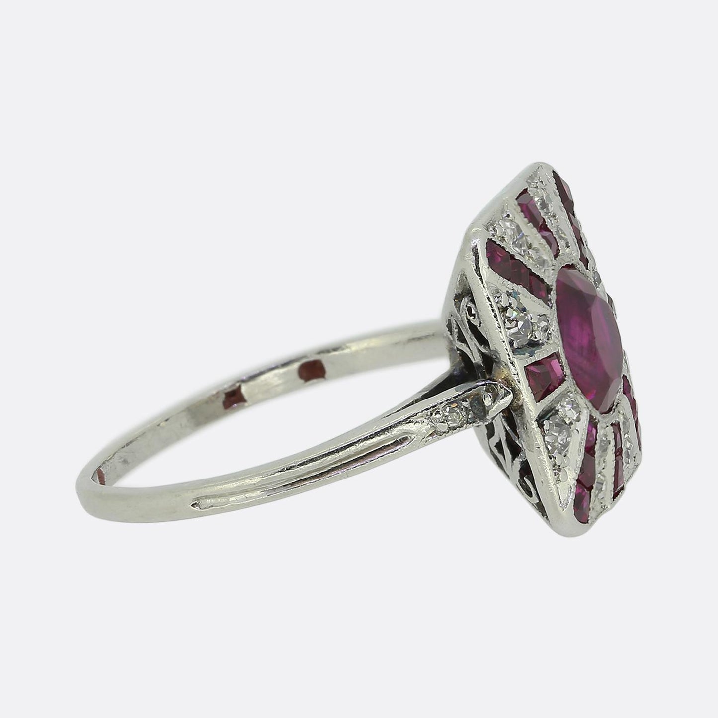 Art Deco Ruby and Diamond Cluster Ring