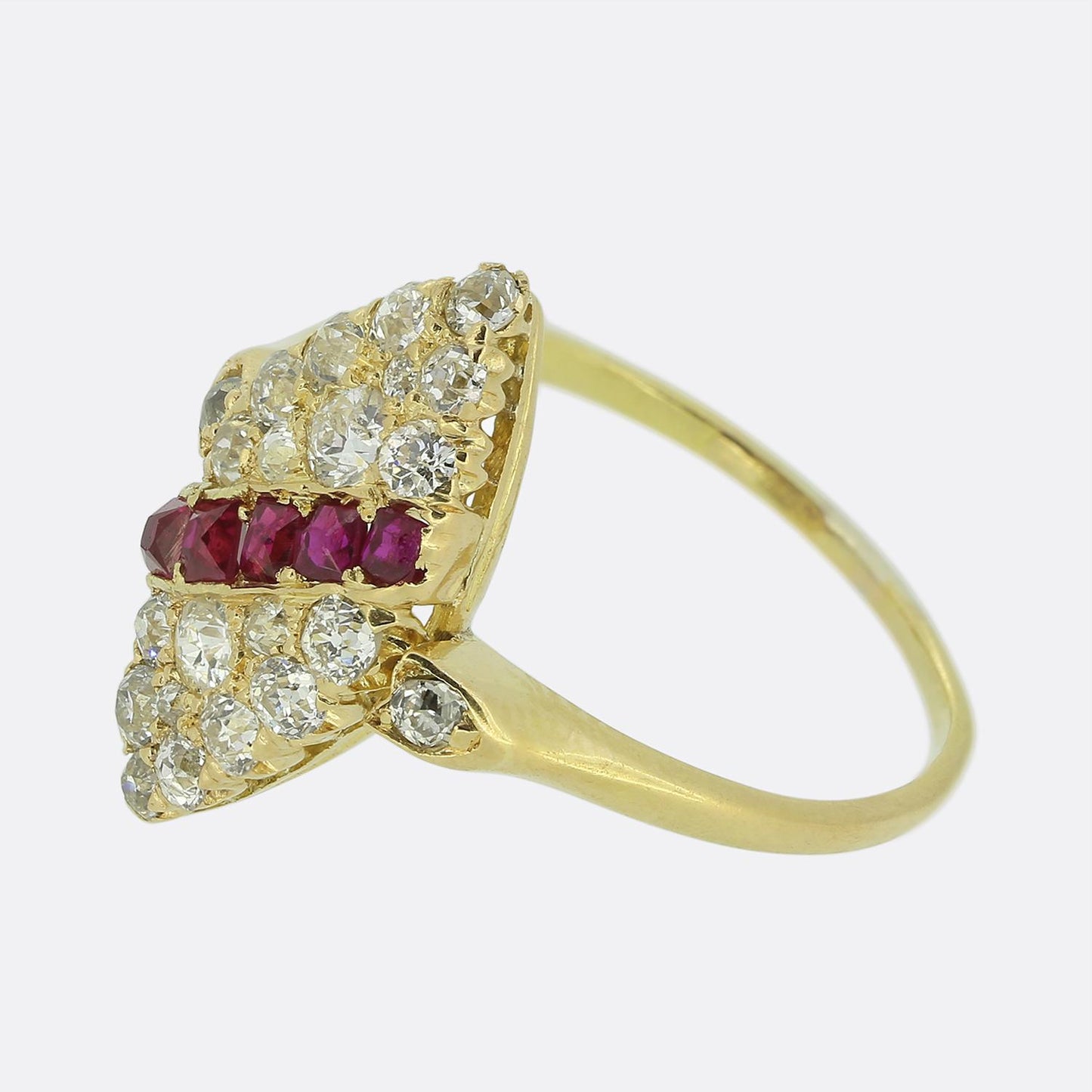 Antique Ruby and Diamond Navette Ring