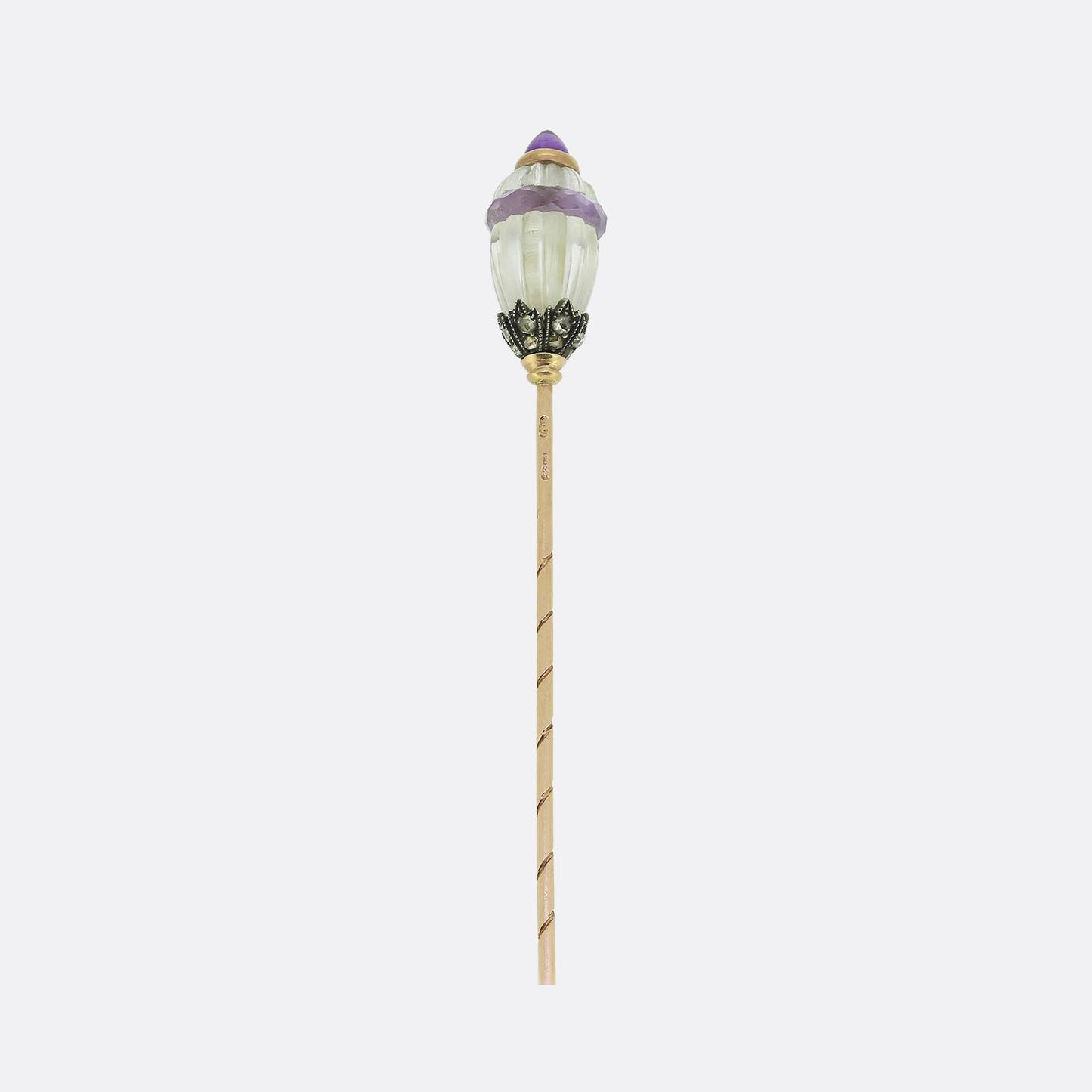 Fabergé Amethyst Quartz and Diamond Stick Pin