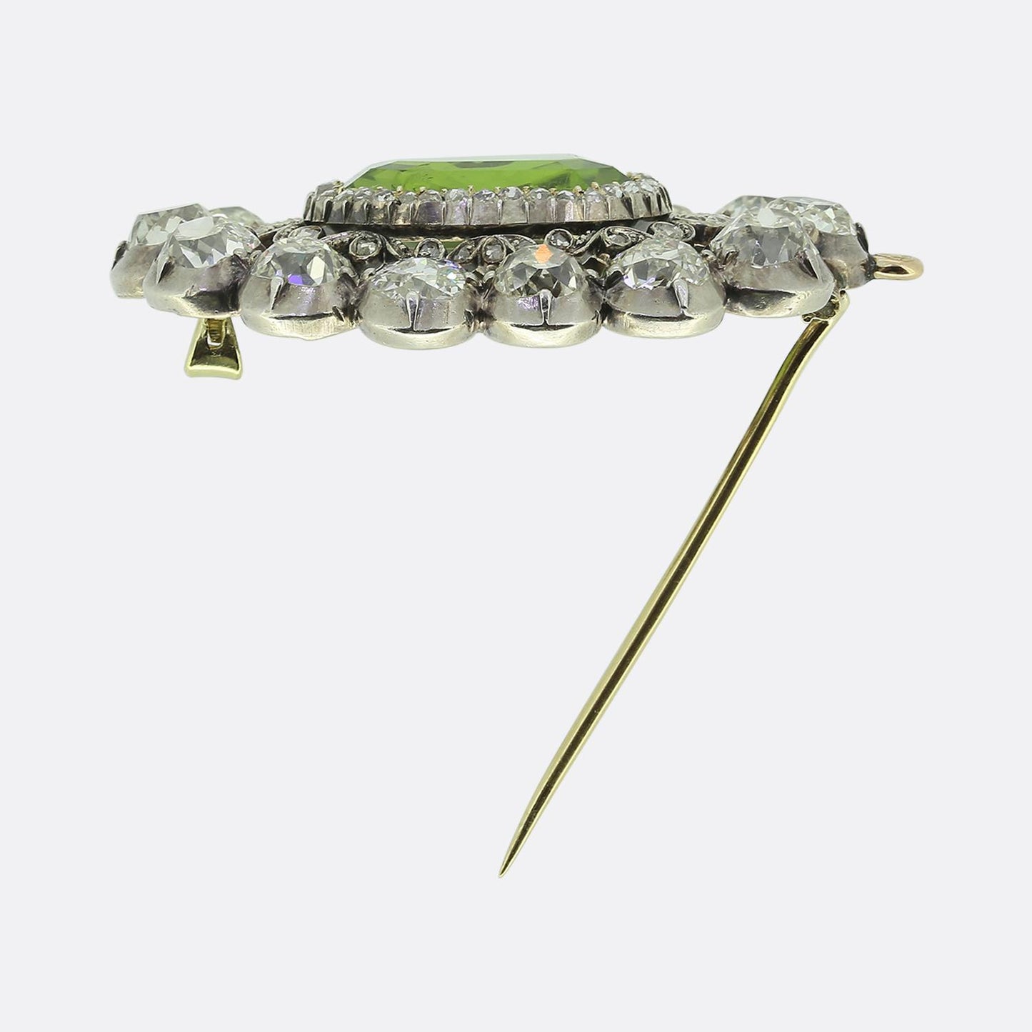 Antique 14.00 Carat Peridot and Diamond Brooch Pendant