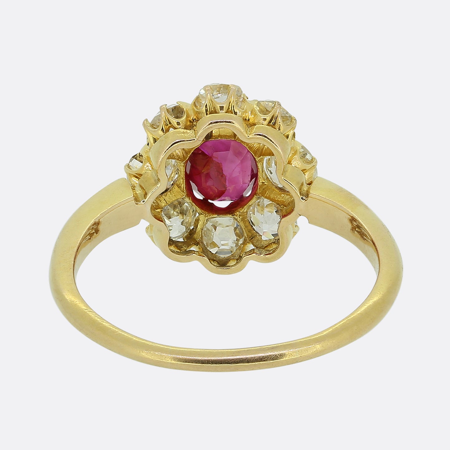 Antique Burmese Ruby and Diamond Cluster Ring
