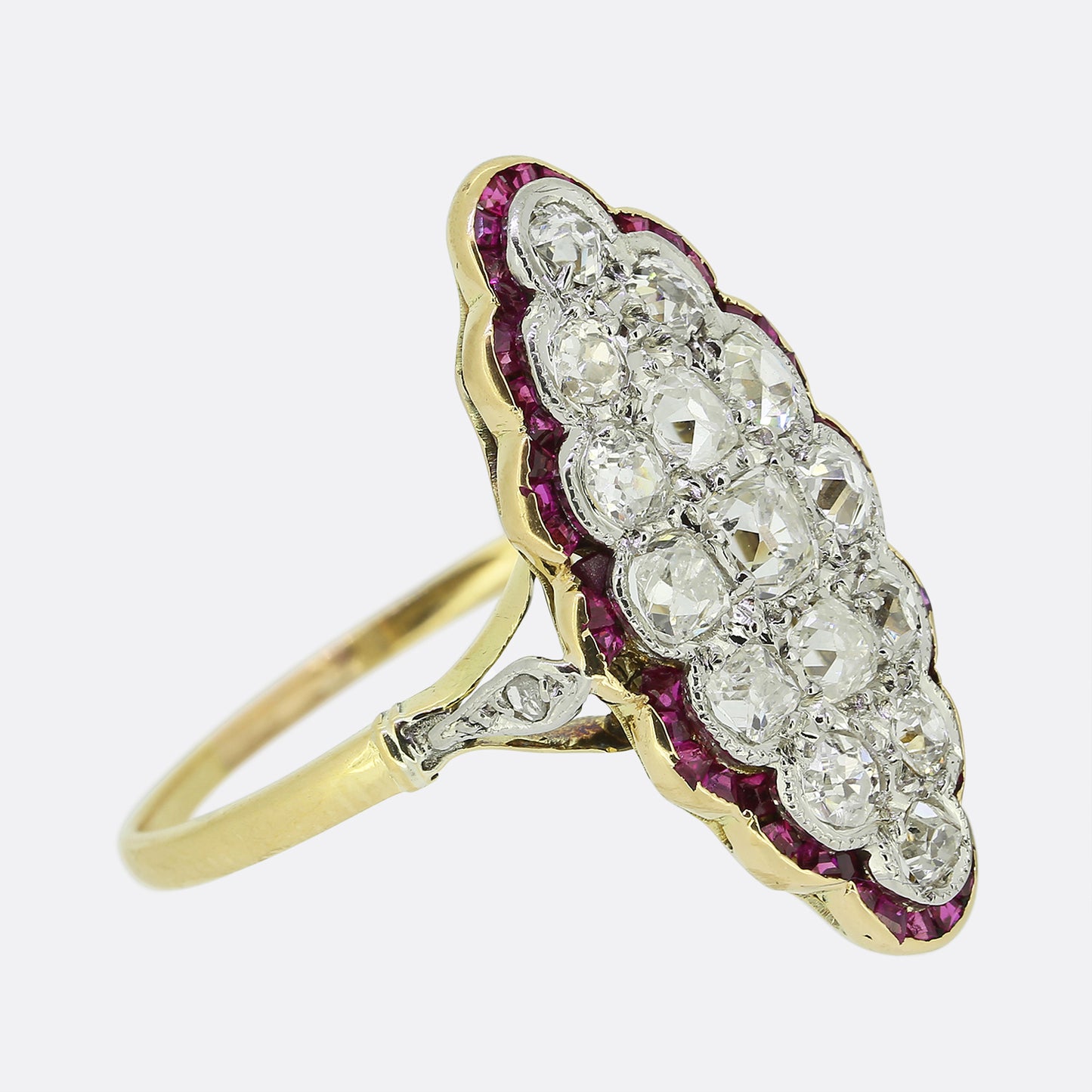 Victorian Ruby and Diamond Navette Ring
