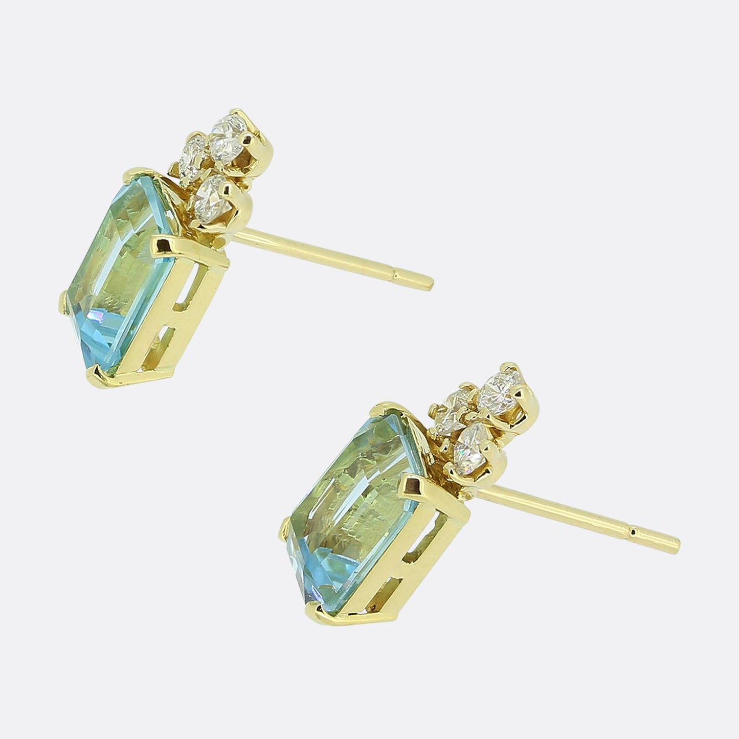 Vintage Aquamarine and Diamond Stud Earrings