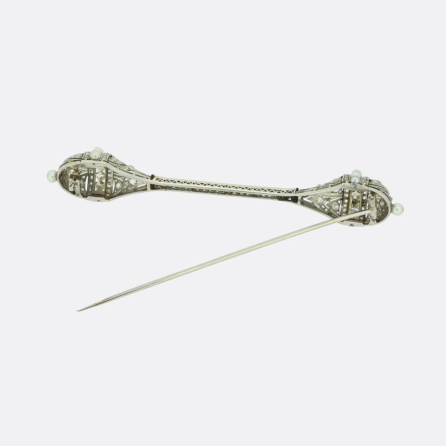 Art Deco Pearl Diamond and Enamel Brooch