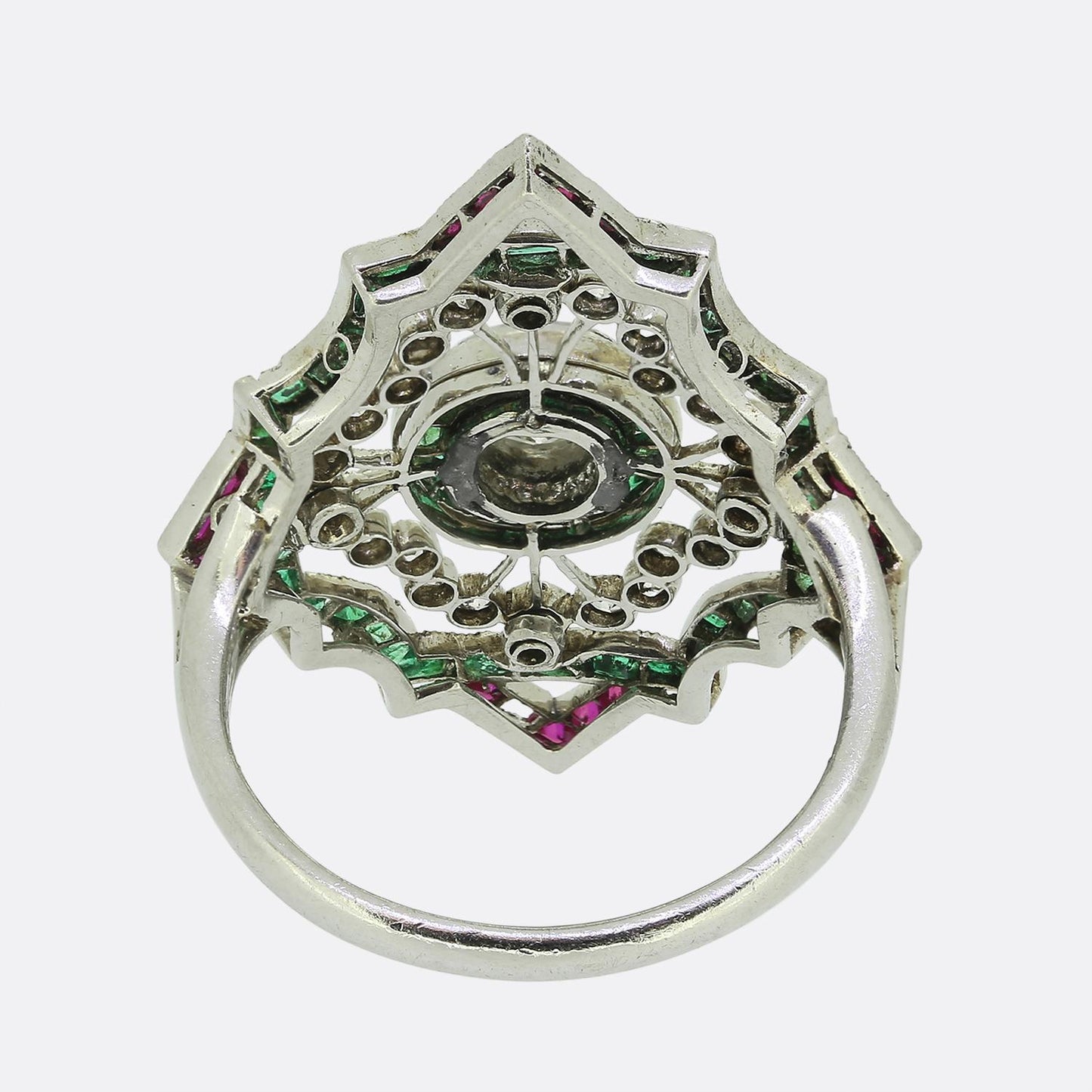 Art Deco Diamond Ruby and Emerald Dress Ring