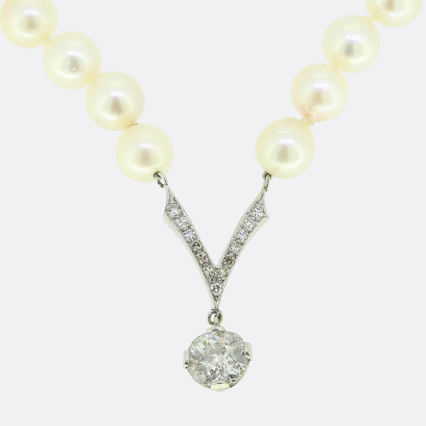 Vintage Pearl and Diamond Pendant Necklace