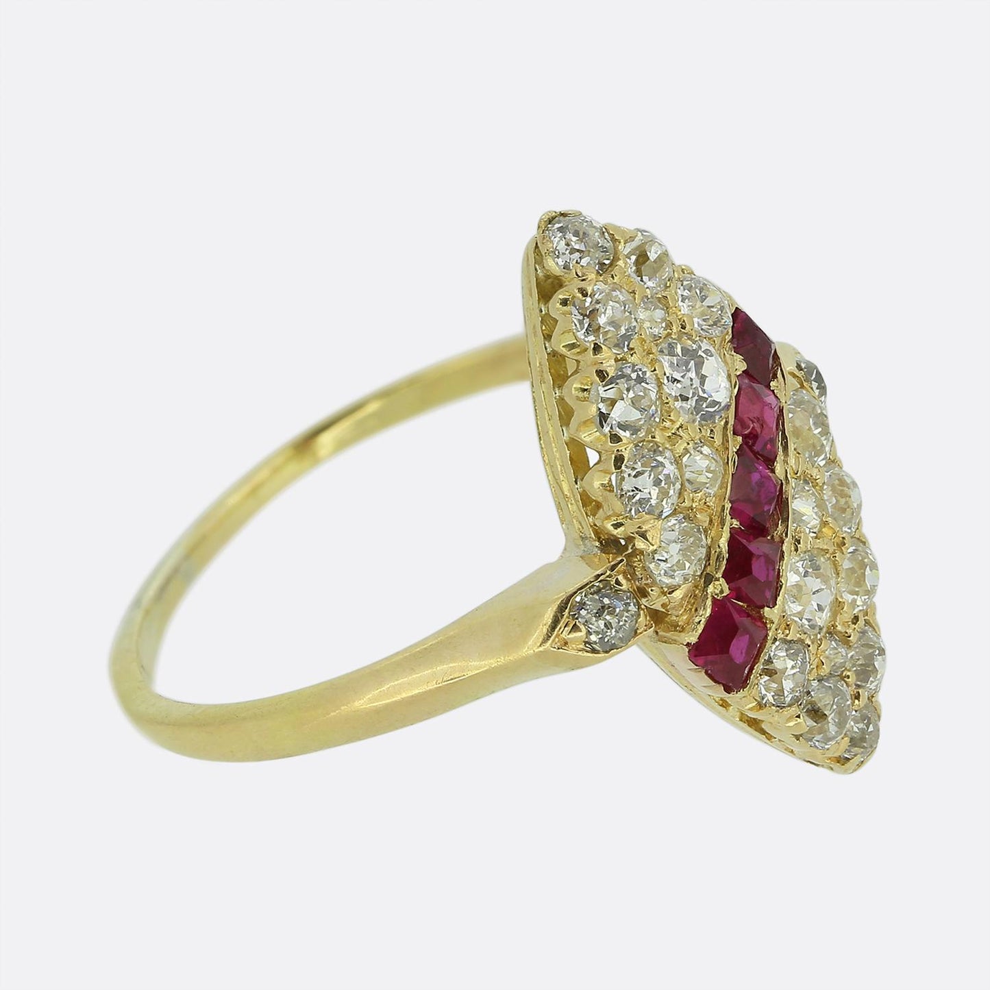 Antique Ruby and Diamond Navette Ring