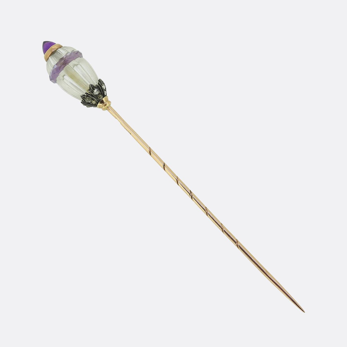 Fabergé Amethyst Quartz and Diamond Stick Pin