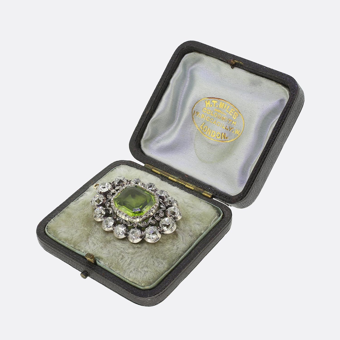 Antique 14.00 Carat Peridot and Diamond Brooch Pendant