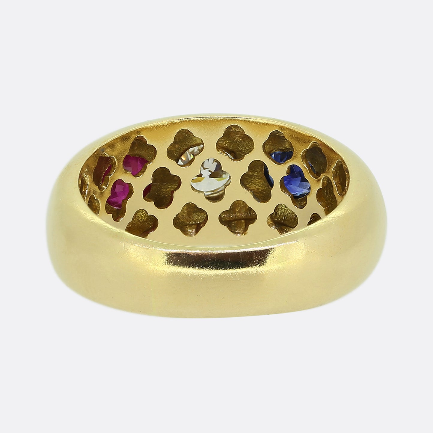 Vintage Ruby Sapphire and Diamond Three-Stone Ring