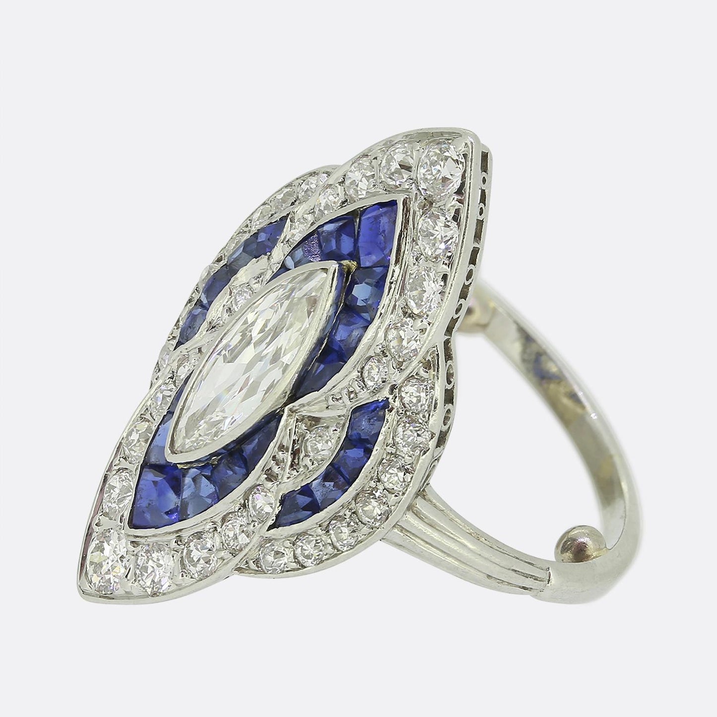 Art Deco Sapphire and Diamond Navette Ring