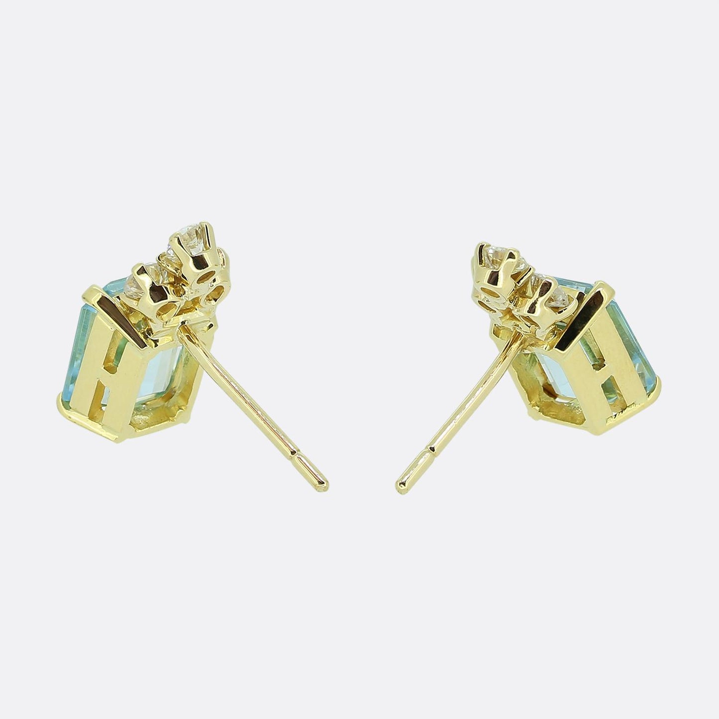 Vintage Aquamarine and Diamond Stud Earrings