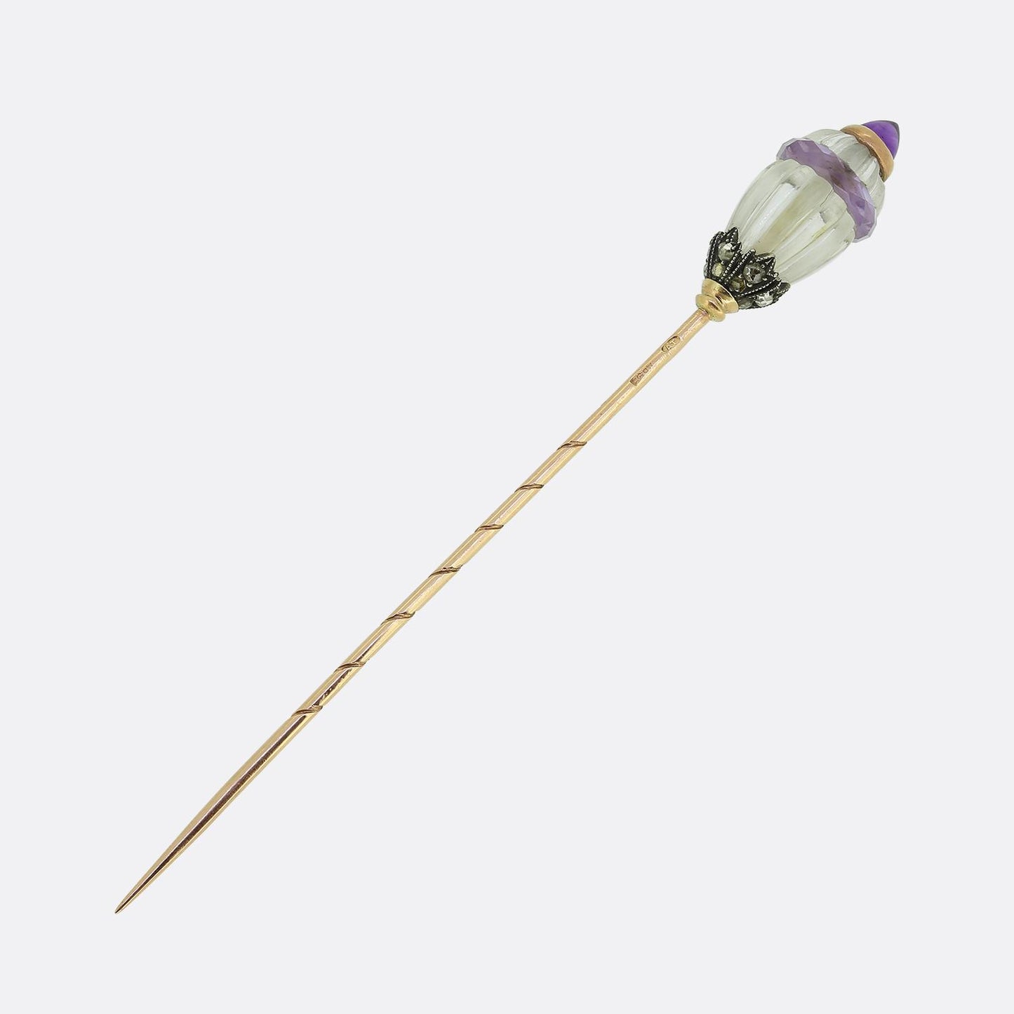 Fabergé Amethyst Quartz and Diamond Stick Pin