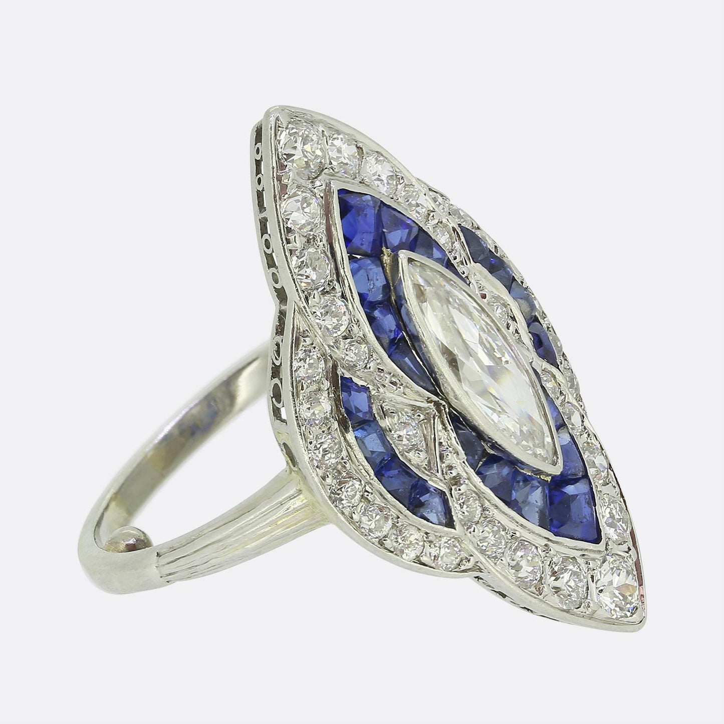 Art Deco Sapphire and Diamond Navette Ring
