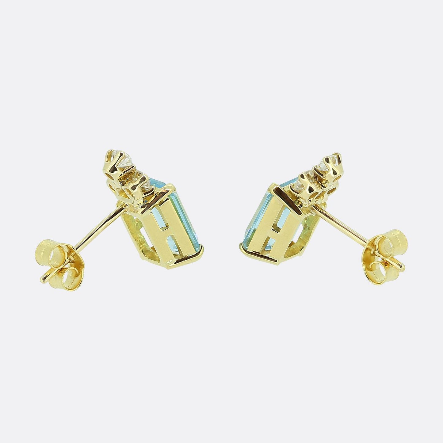 Vintage Aquamarine and Diamond Stud Earrings