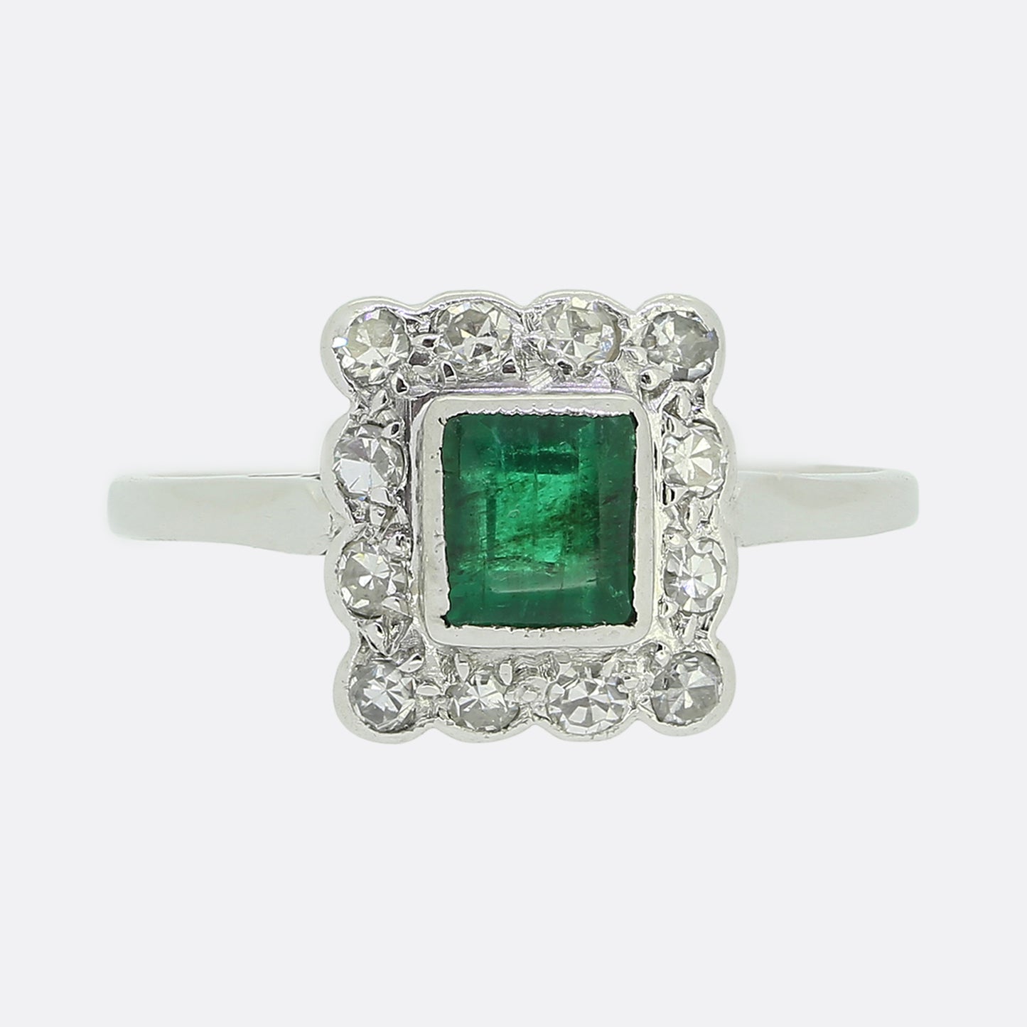 Art Deco Emerald and Diamond Cluster Ring