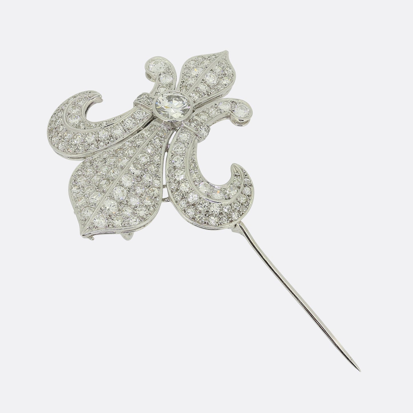 Mid-Century Fleur-De-Lis Diamond Brooch Pendant