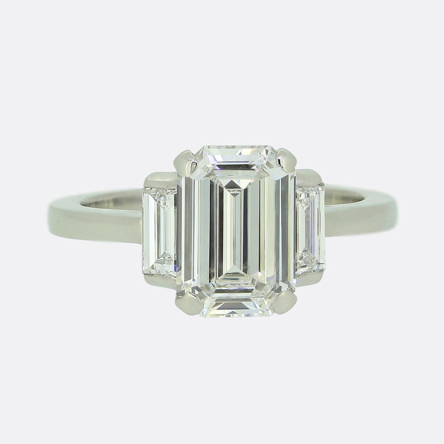 2.06 Carat Emerald Cut Diamond Three-Stone Ring