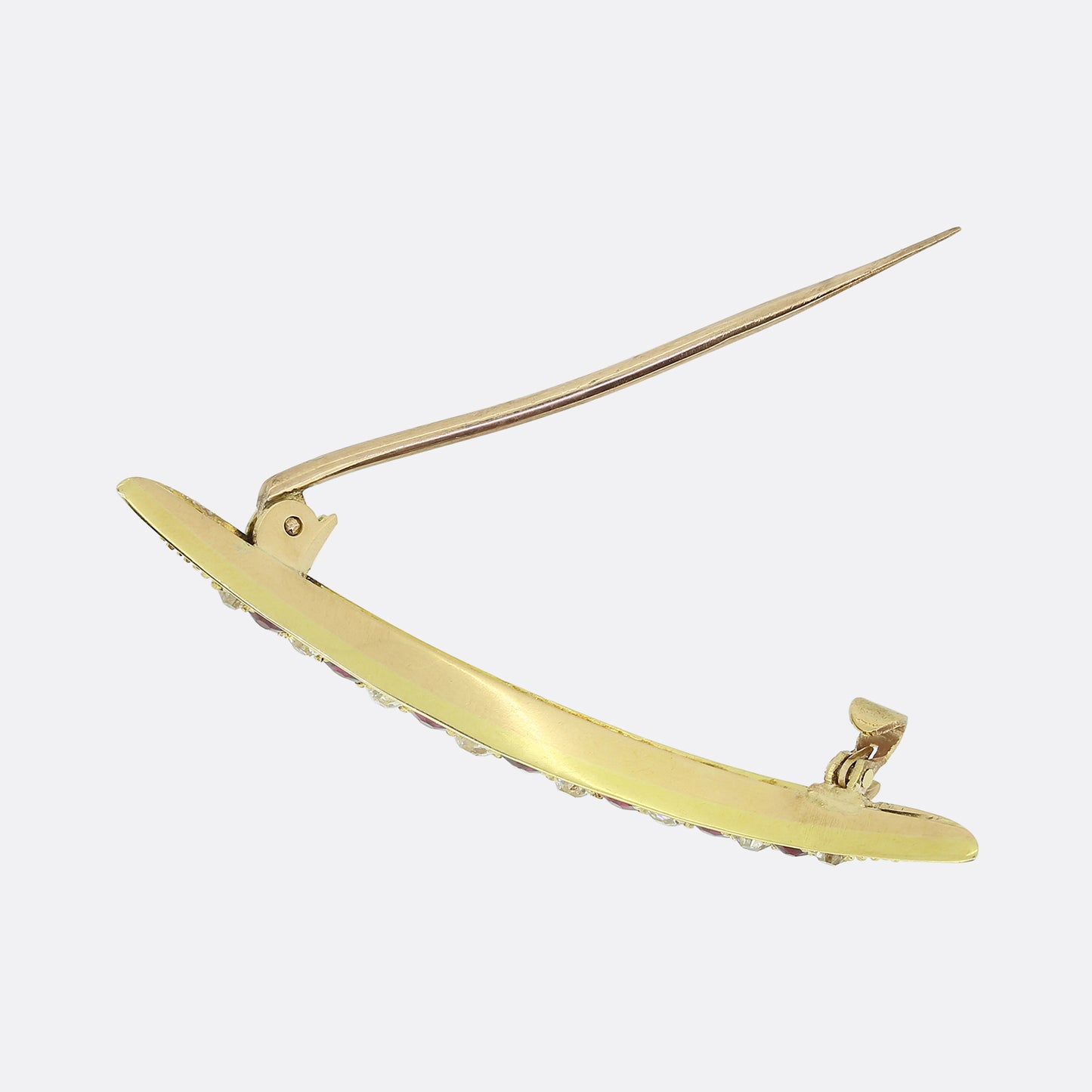 Edwardian Ruby and Diamond Crescent Brooch