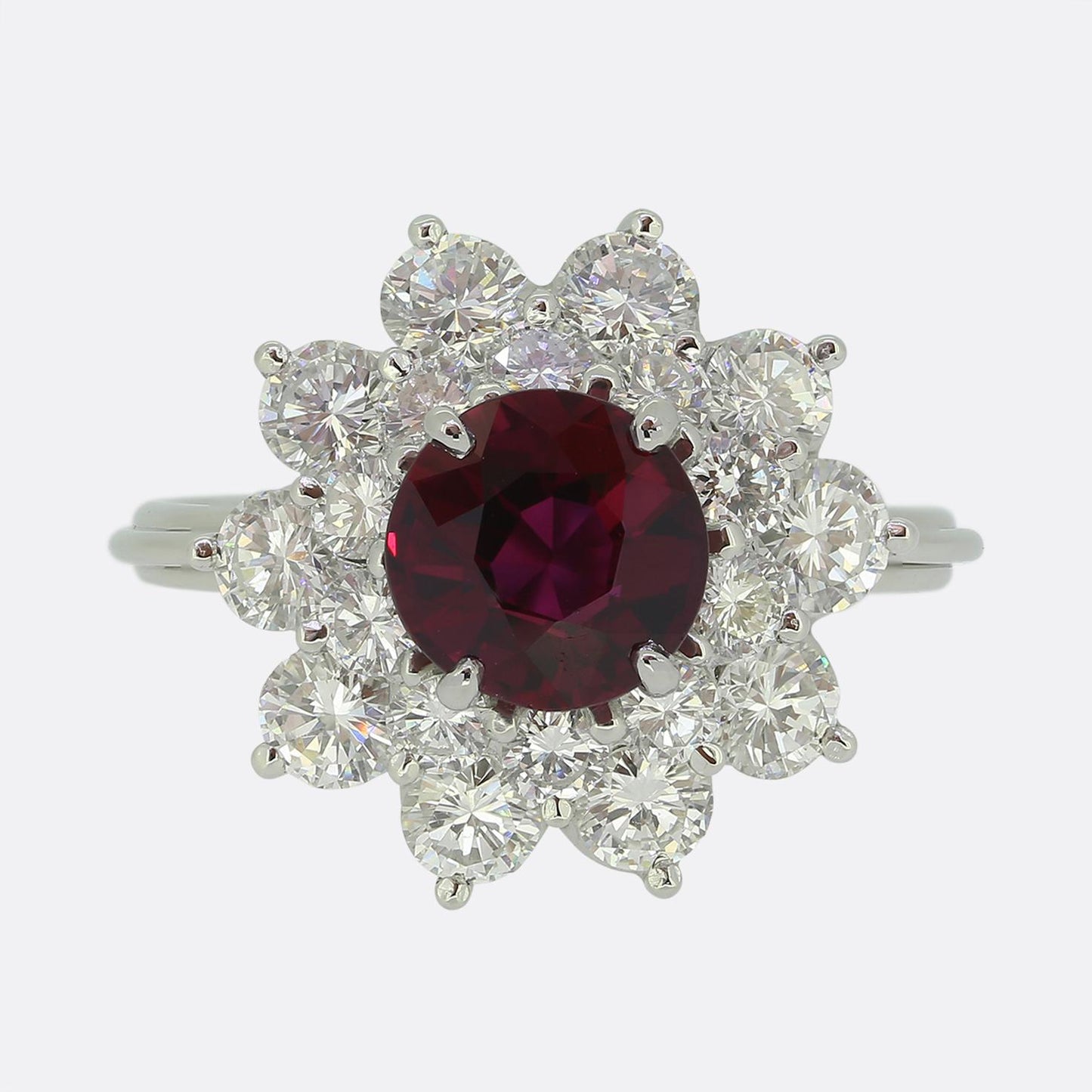 1.50 Carat Ruby and Diamond Cluster Ring