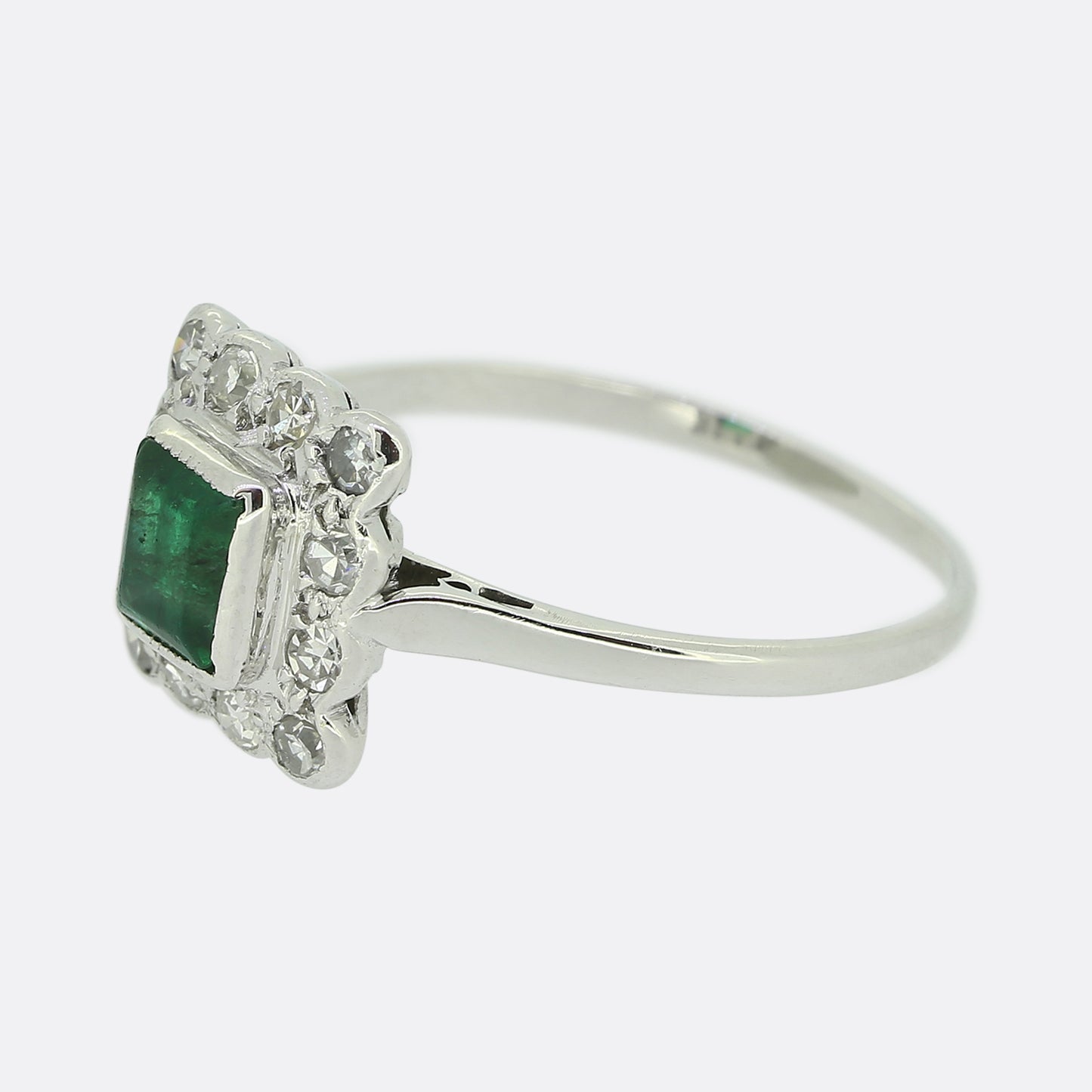 Art Deco Emerald and Diamond Cluster Ring