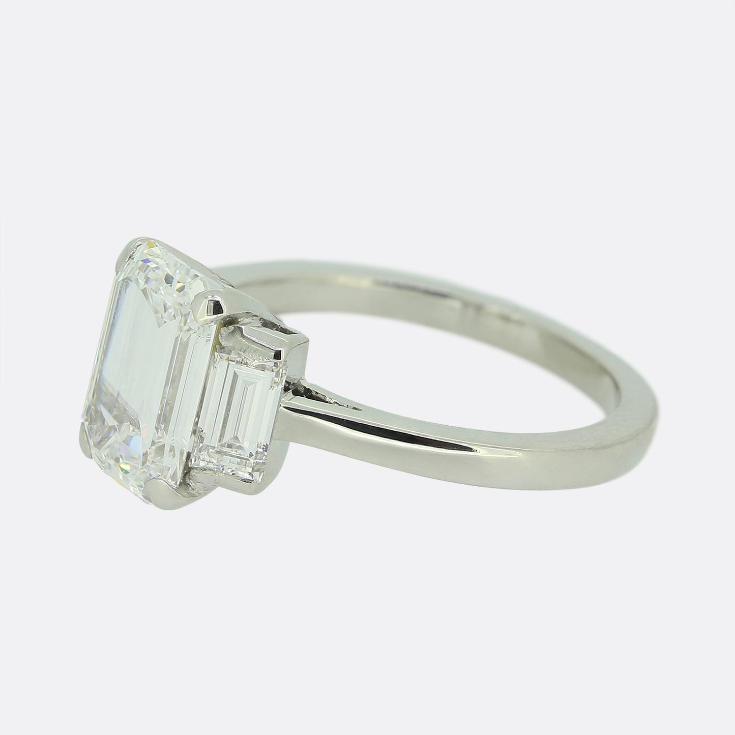 2.06 Carat Emerald Cut Diamond Three-Stone Ring