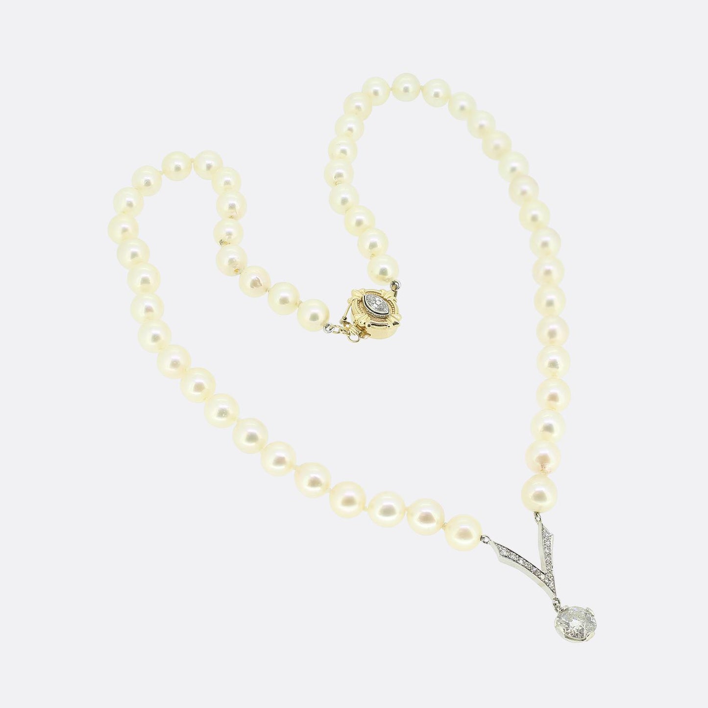 Vintage Pearl and Diamond Pendant Necklace