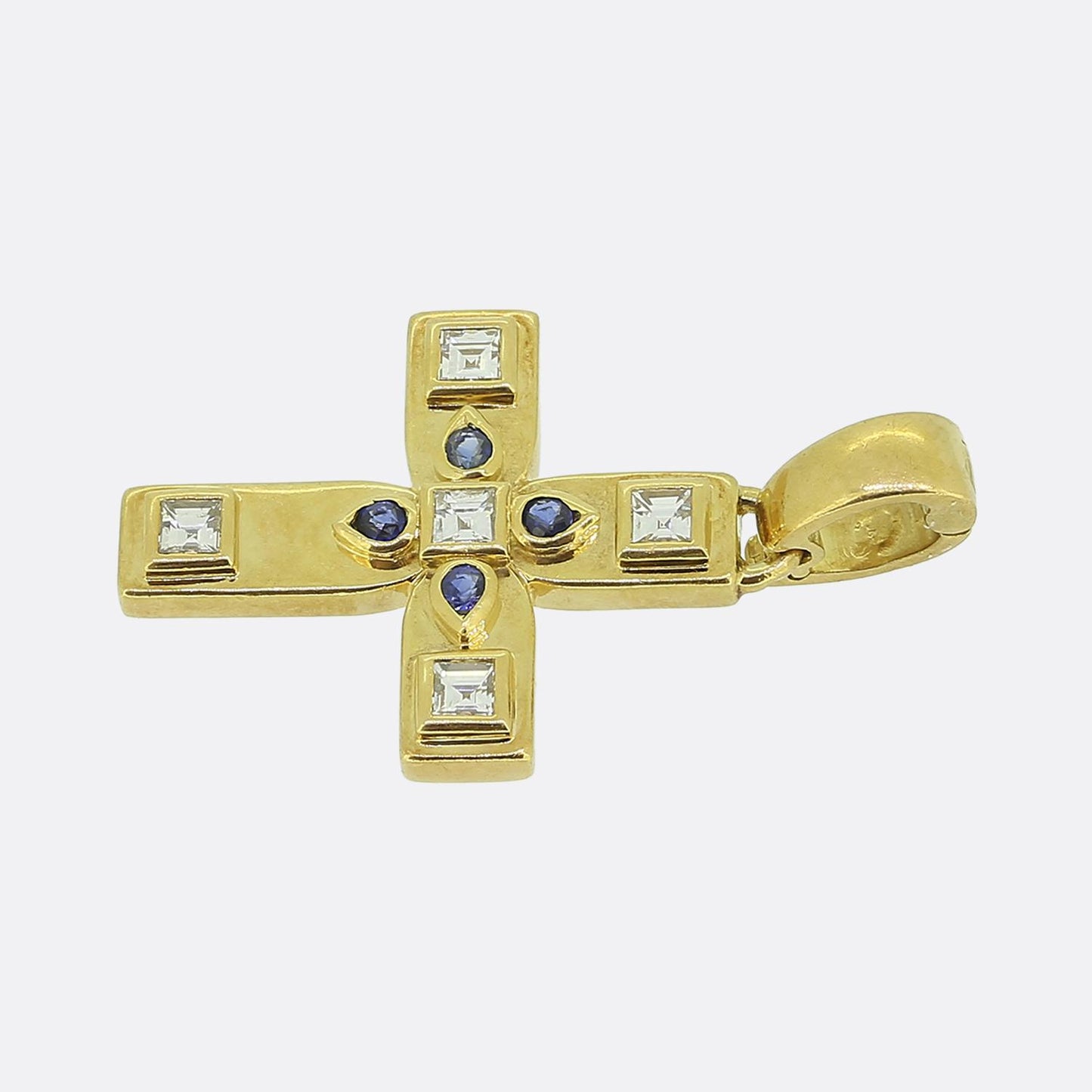 Cartier Sapphire and Diamond Byzantine Cross Pendant