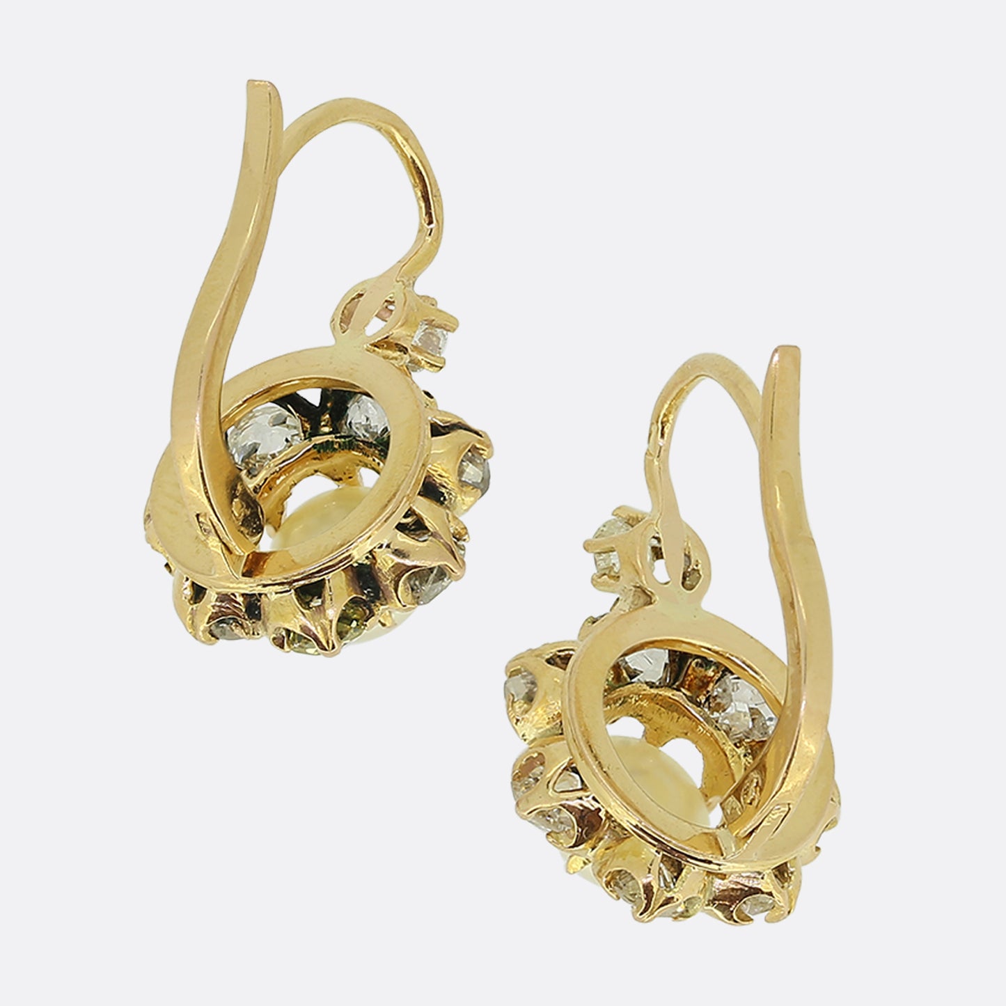 Antique French Natural Pearl and Diamond Cluster Earrings