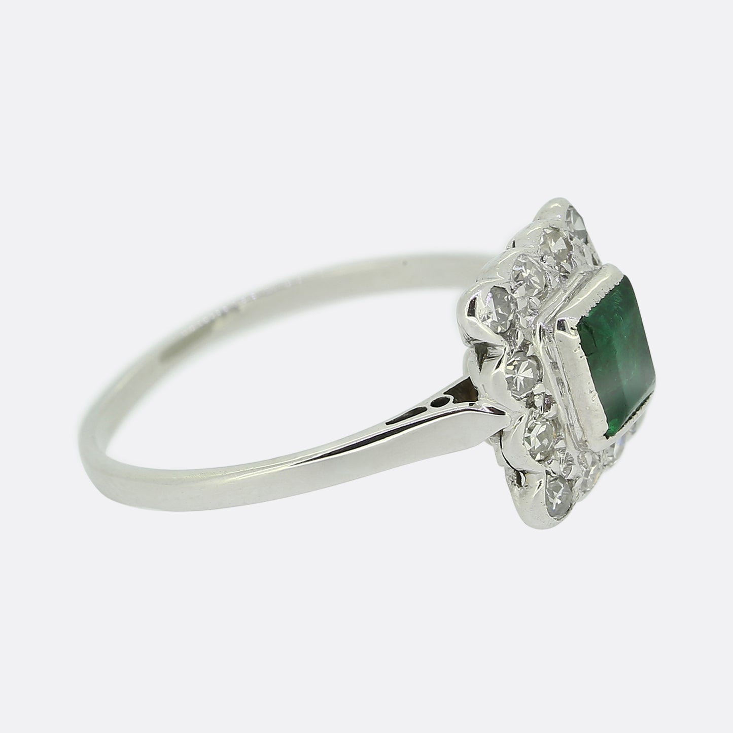 Art Deco Emerald and Diamond Cluster Ring
