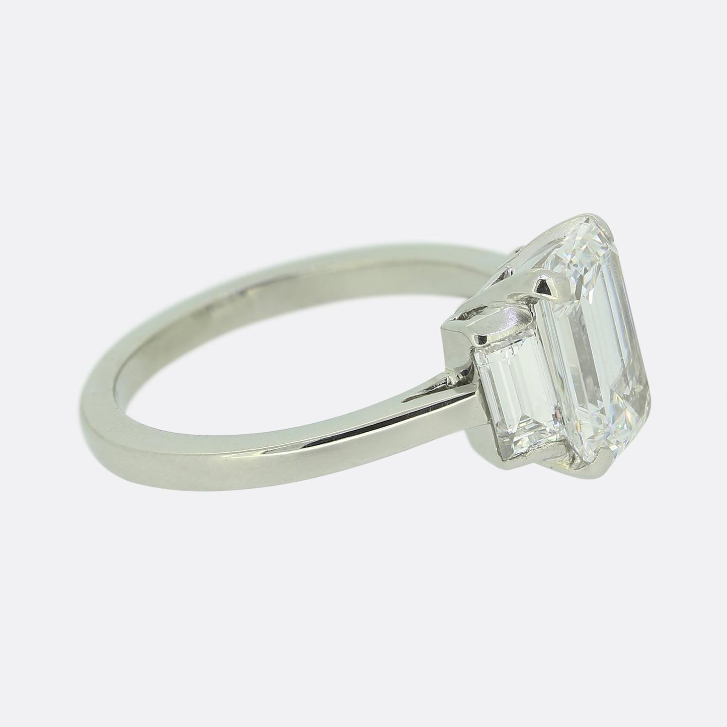 2.06 Carat Emerald Cut Diamond Three-Stone Ring