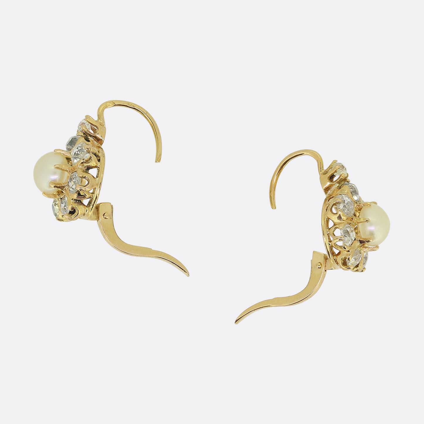 Antique French Natural Pearl and Diamond Cluster Earrings