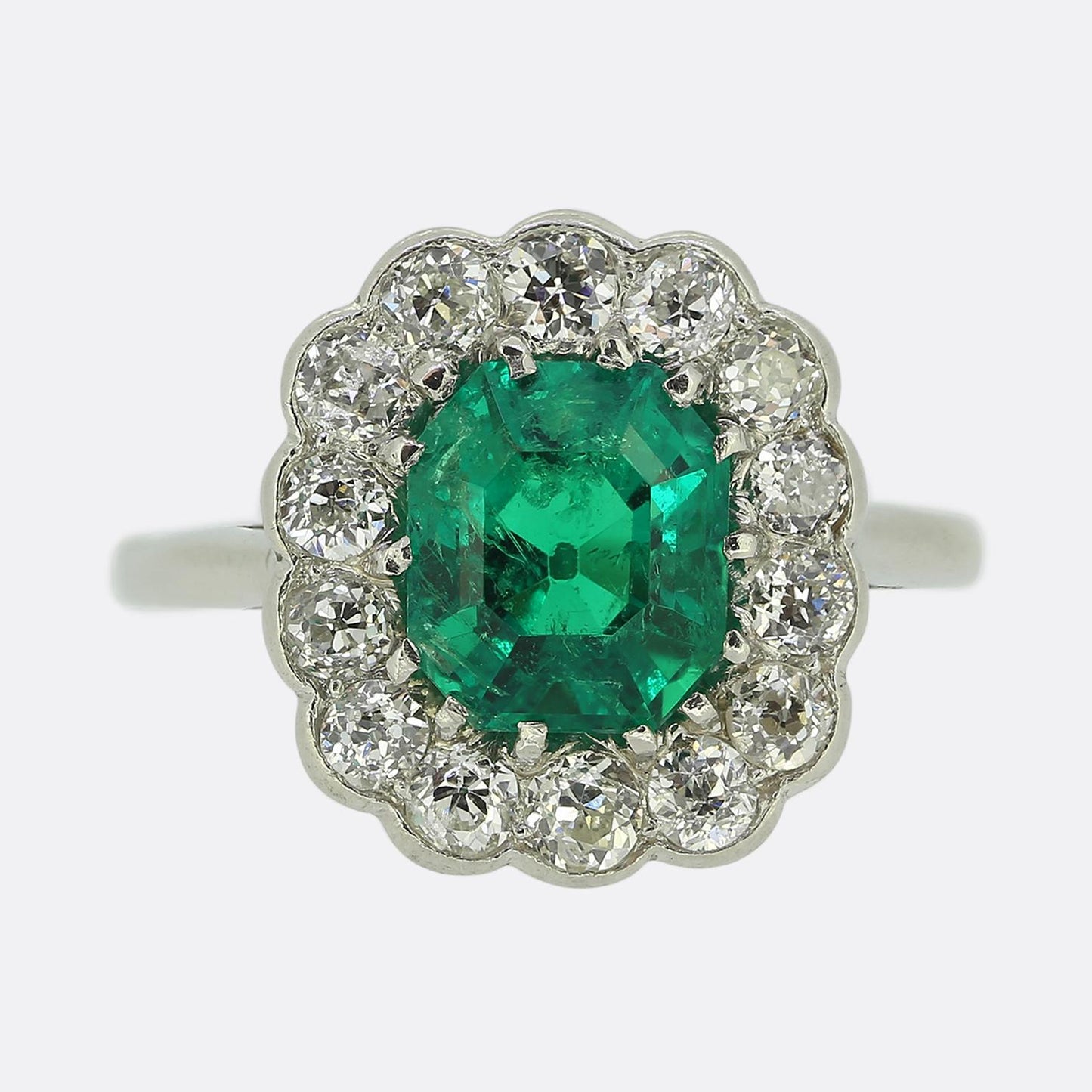 Vintage 1.94 Carat Emerald and Diamond Cluster Ring