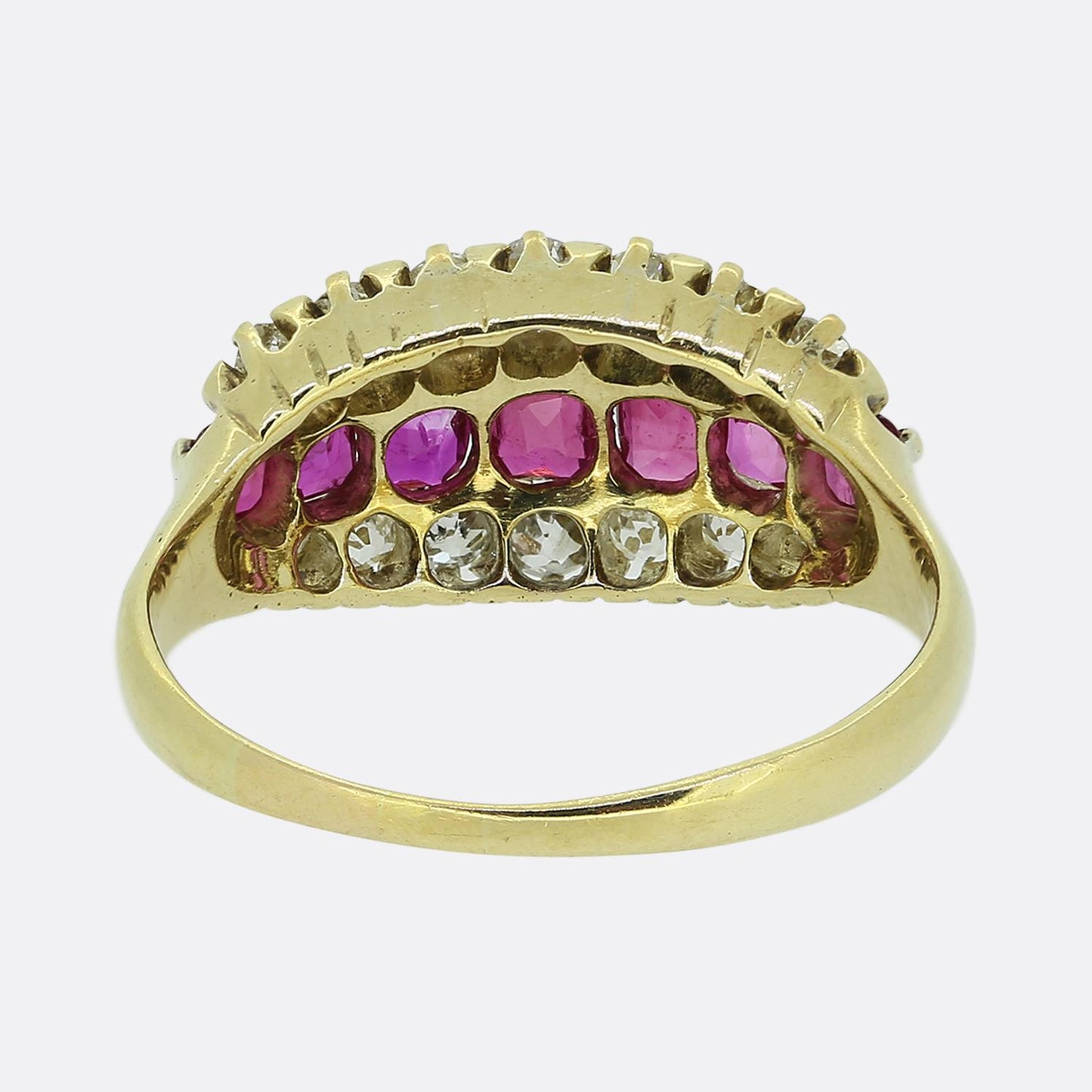 Victorian Ruby and Diamond Three-Row Ring