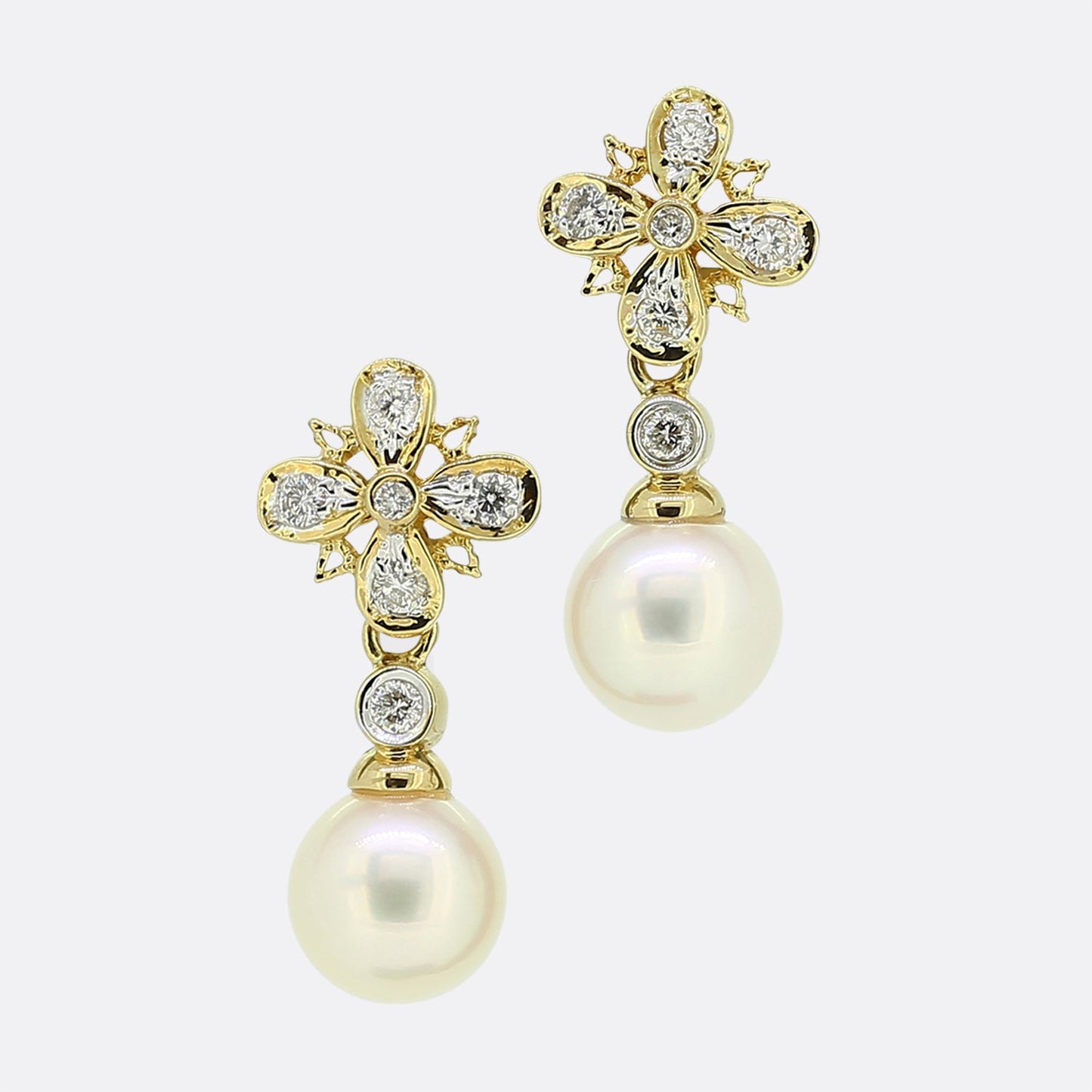Pearl and Diamond Drop Earrings