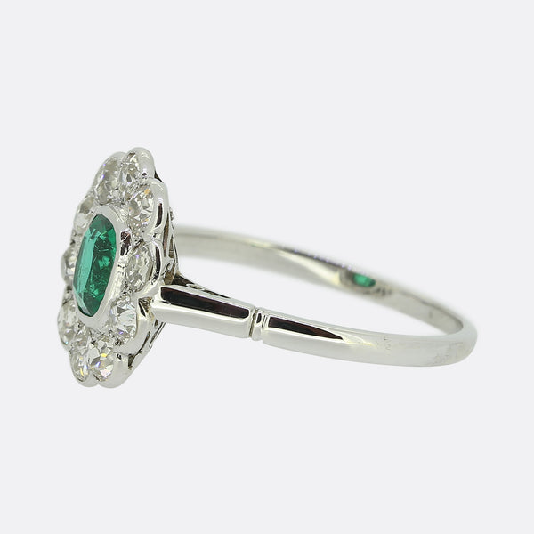 Art Deco Emerald and Old Cut Diamond Cluster Ring