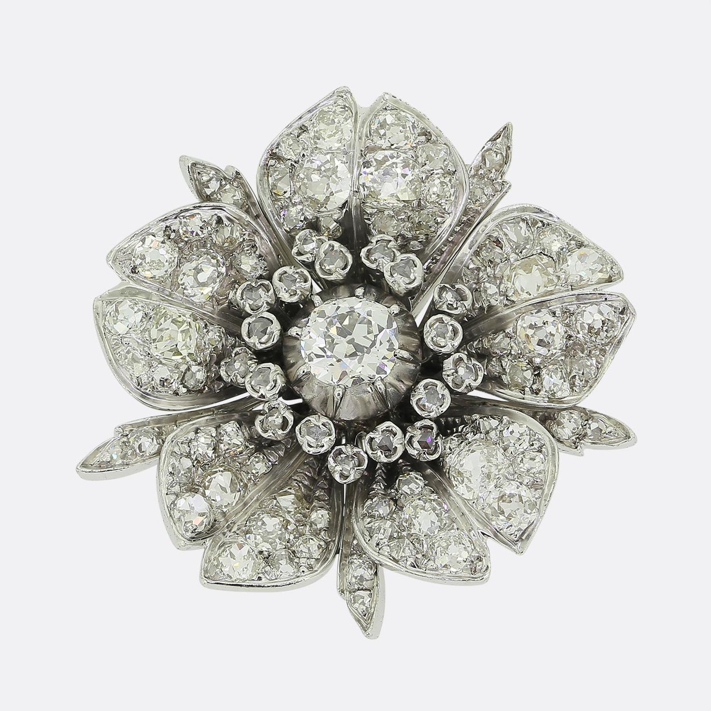 Antique Diamond Flower Brooch