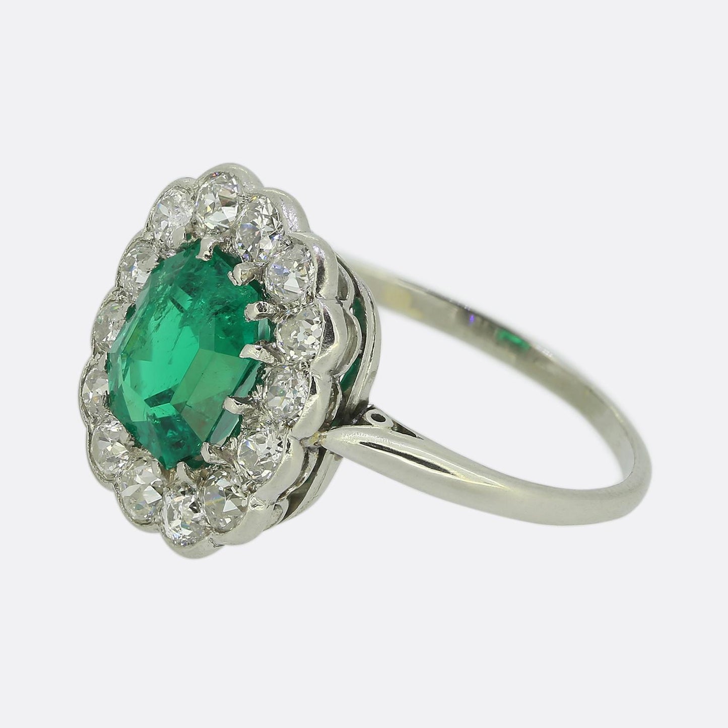 Vintage 1.94 Carat Emerald and Diamond Cluster Ring