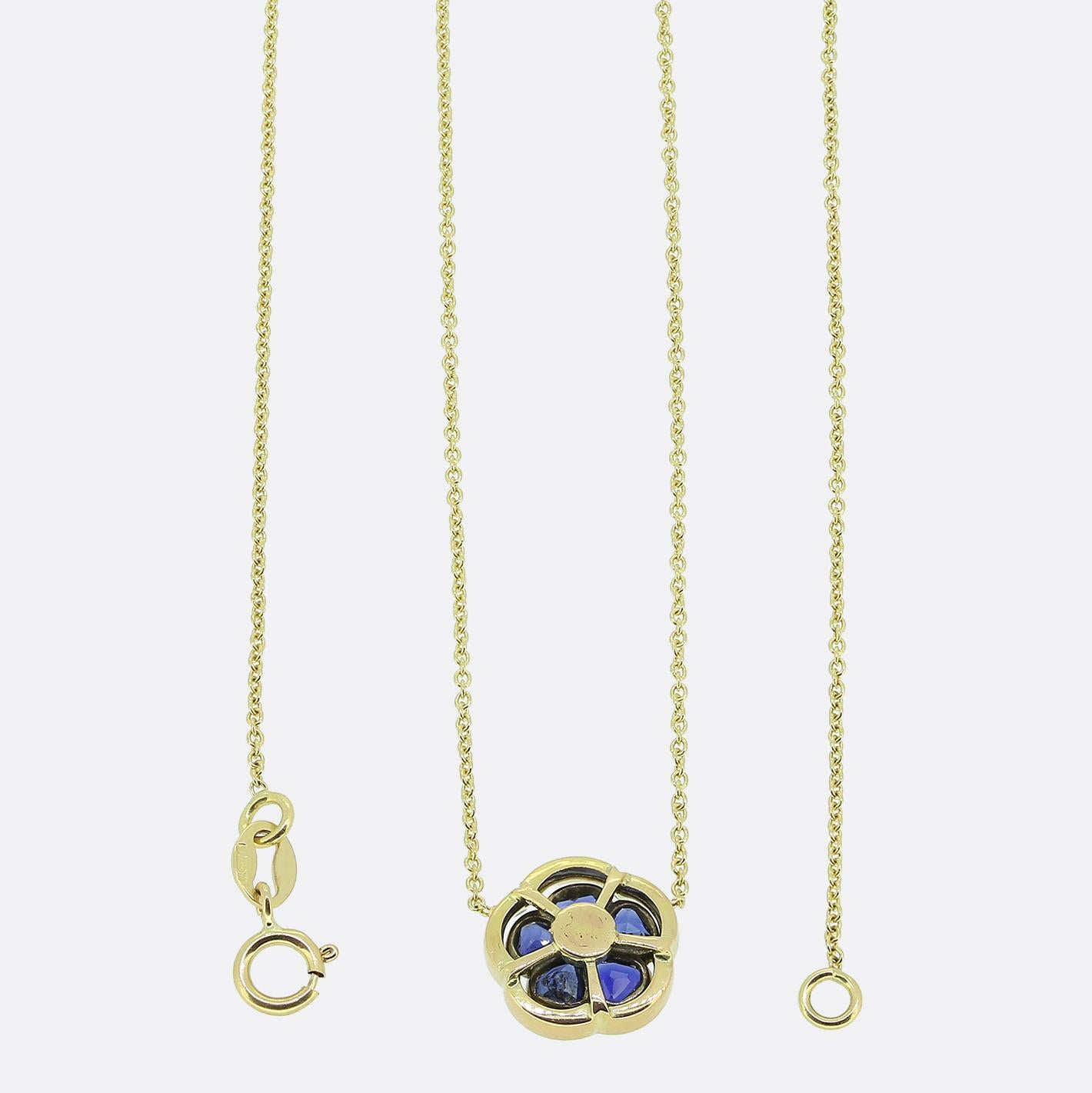 Art Nouveau Sapphire Diamond and Enamel Pendant